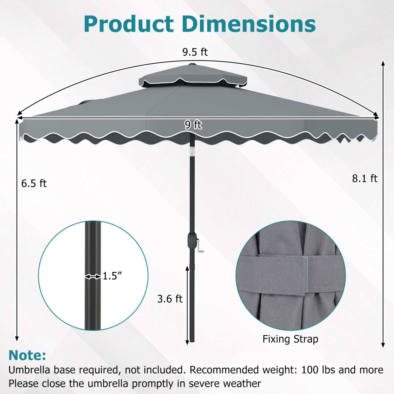 9 Feet Patio Umbrella, Push Button Tilt, Crank, Gray Outdoor Umbrellas at Gallery Canada
