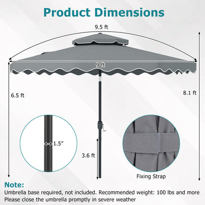 9 Feet Patio Umbrella, Push Button Tilt, Crank, Gray Outdoor Umbrellas at Gallery Canada