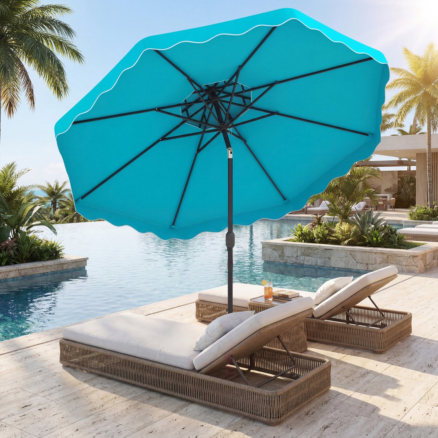 9 Feet Patio Umbrella, Push Button Tilt And Crank, Turquoise Outdoor Umbrellas at Gallery Canada