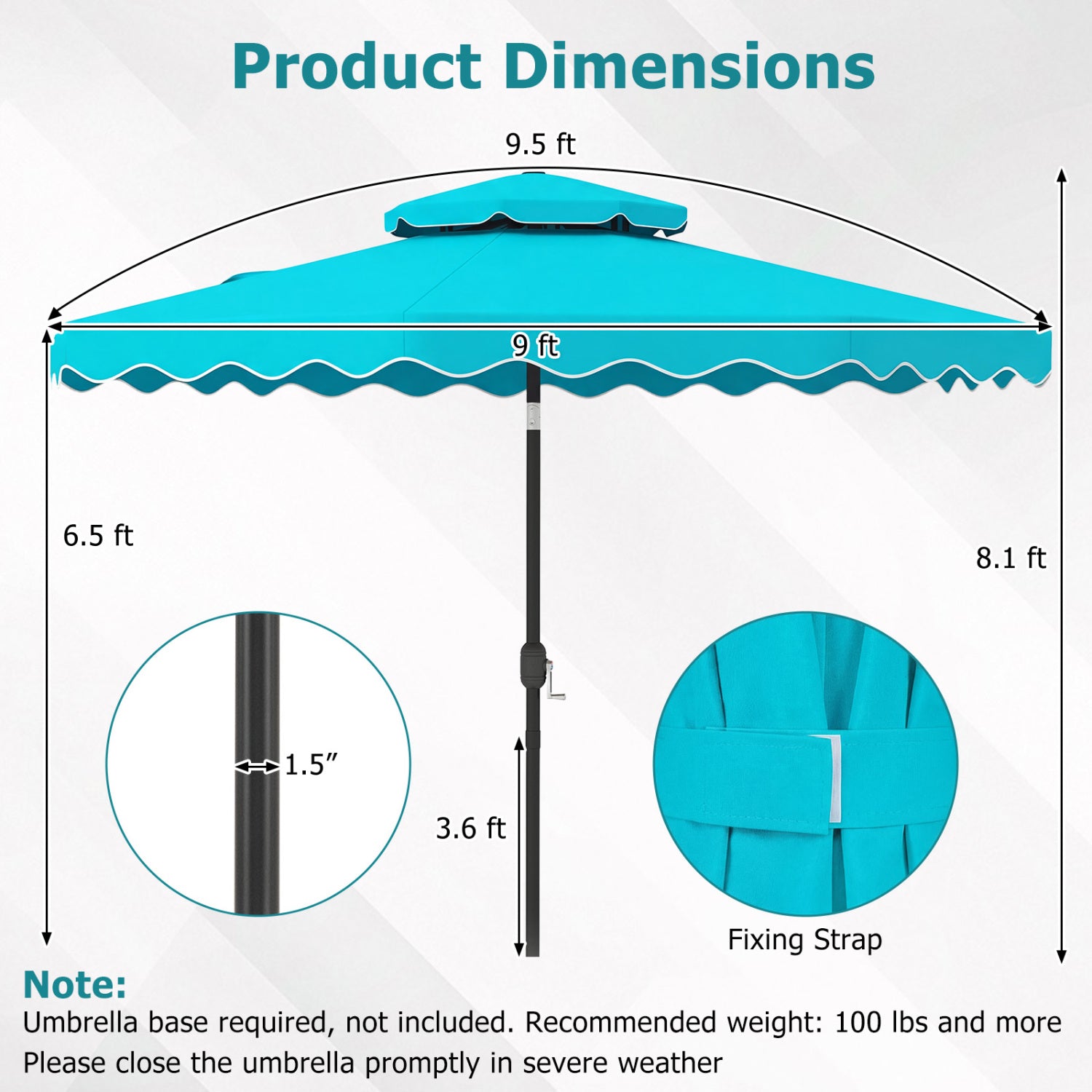 9 Feet Patio Umbrella, Push Button Tilt And Crank, Turquoise Outdoor Umbrellas at Gallery Canada