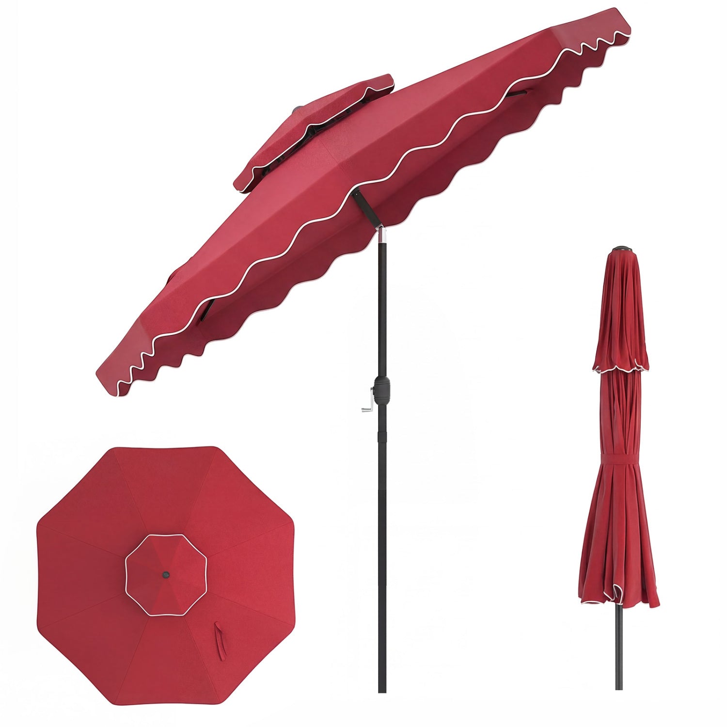 9 Feet Patio Umbrella, Push Button Tilt, Crank, Wine Outdoor Umbrellas at Gallery Canada
