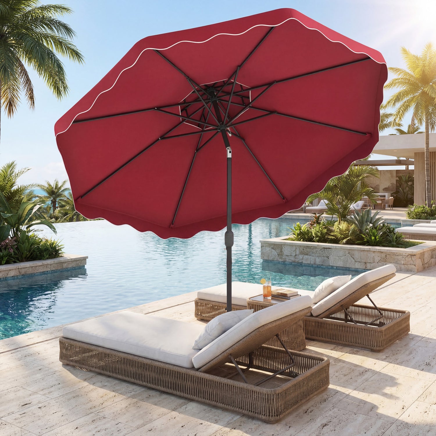 9 Feet Patio Umbrella, Push Button Tilt, Crank, Wine Outdoor Umbrellas at Gallery Canada