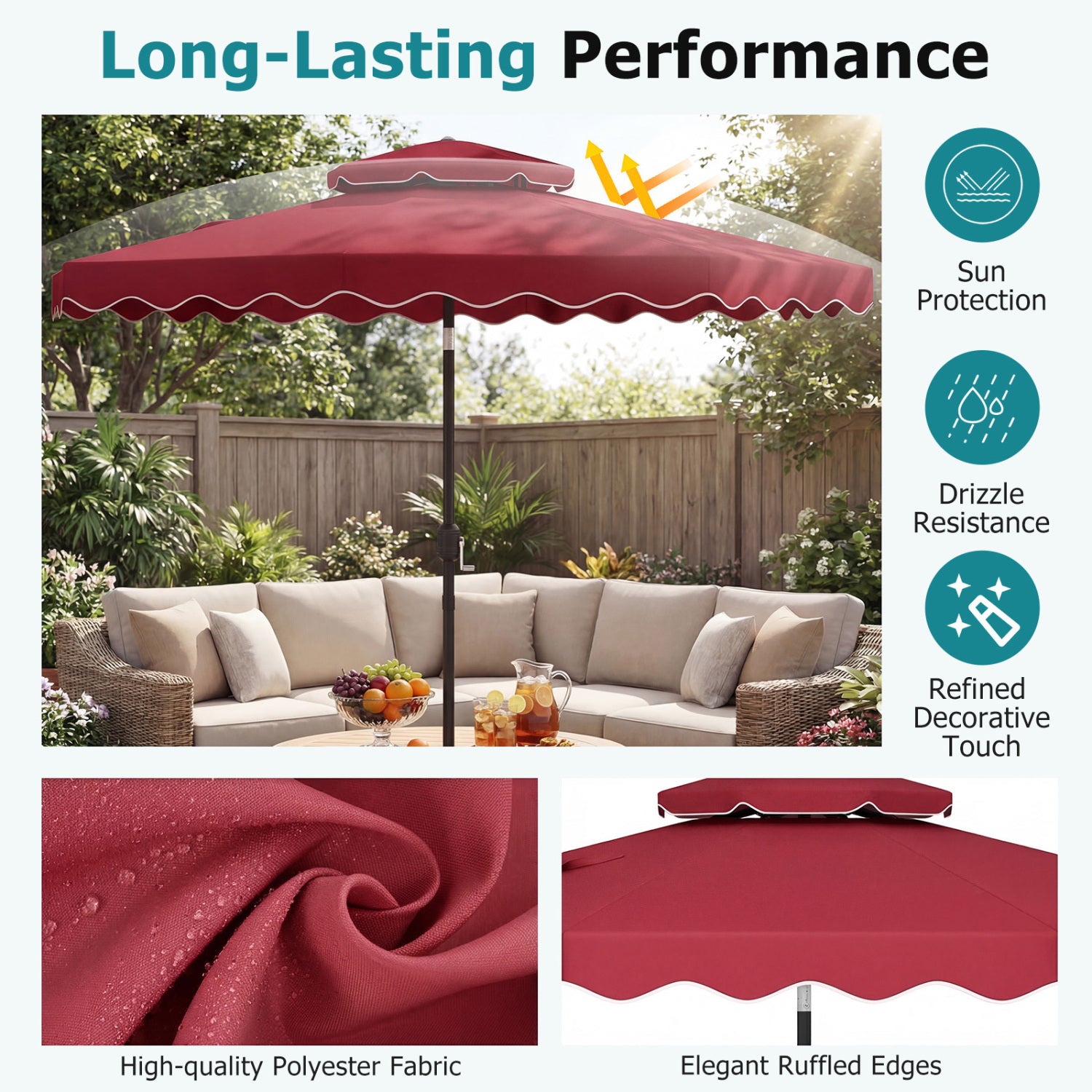 9 Feet Patio Umbrella, Push Button Tilt, Crank, Wine Outdoor Umbrellas at Gallery Canada