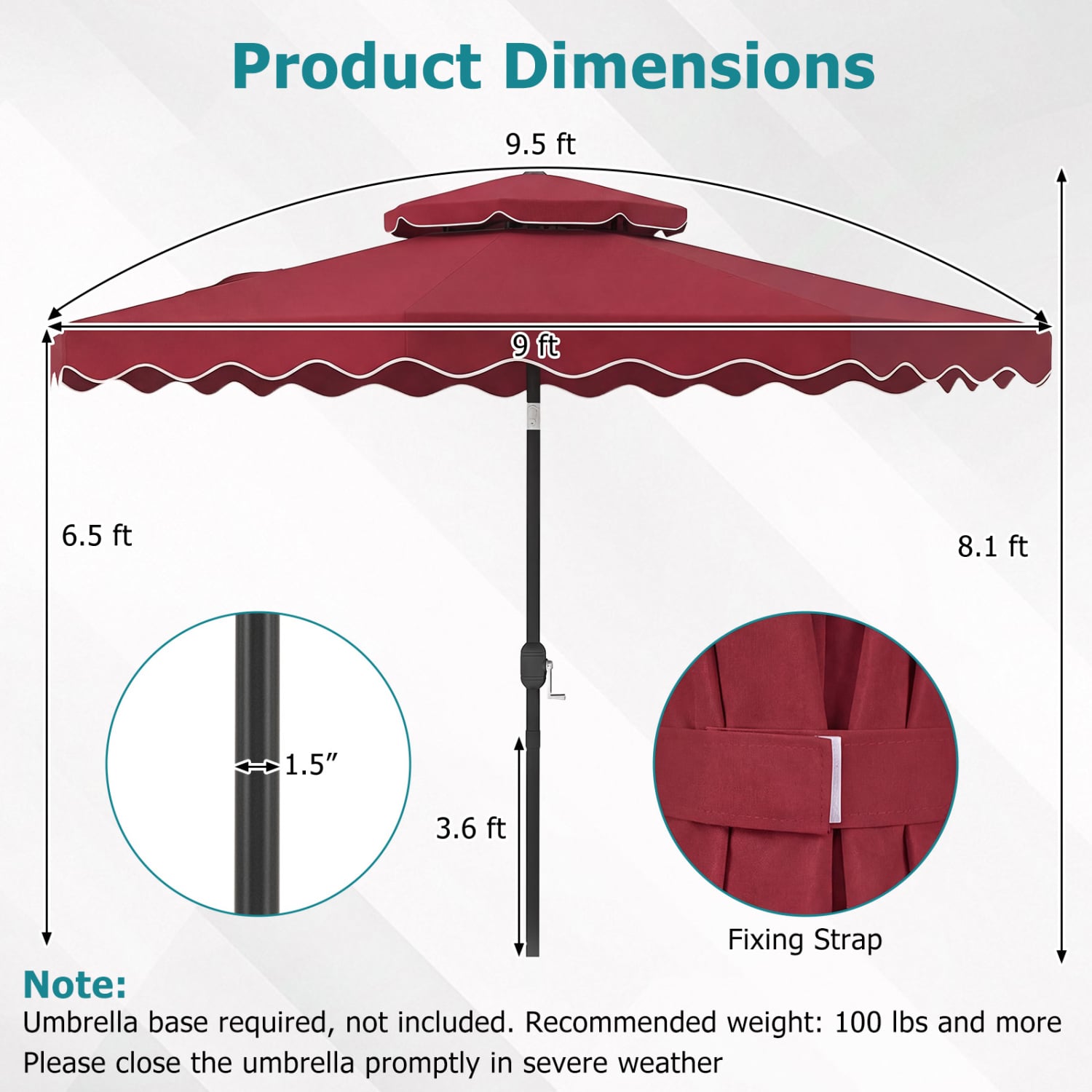 9 Feet Patio Umbrella, Push Button Tilt, Crank, Wine Outdoor Umbrellas at Gallery Canada
