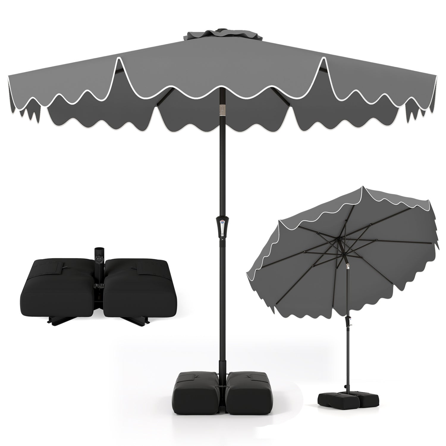 9 Feet Patio Umbrella, Weighted Base, Sandbags, Gray Outdoor Umbrellas Gray at Gallery Canada