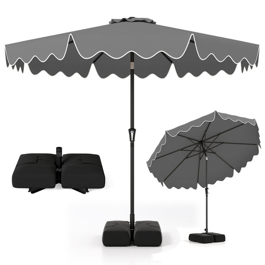 9 Feet Patio Umbrella, Weighted Base, Sandbags, Gray Outdoor Umbrellas Gray at Gallery Canada