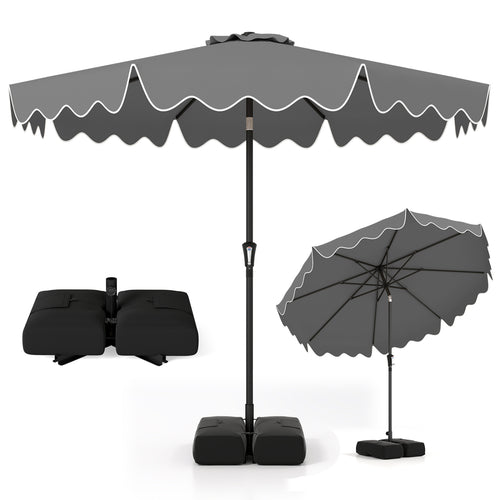 9 Feet Patio Umbrella, Weighted Base, Sandbags, Gray