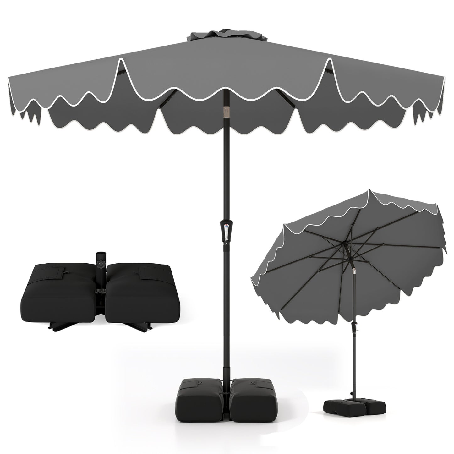 9 Feet Patio Umbrella, Weighted Base, Sandbags, Gray Outdoor Umbrellas at Gallery Canada