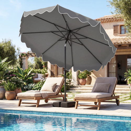 9 Feet Patio Umbrella, Weighted Base, Sandbags, Gray