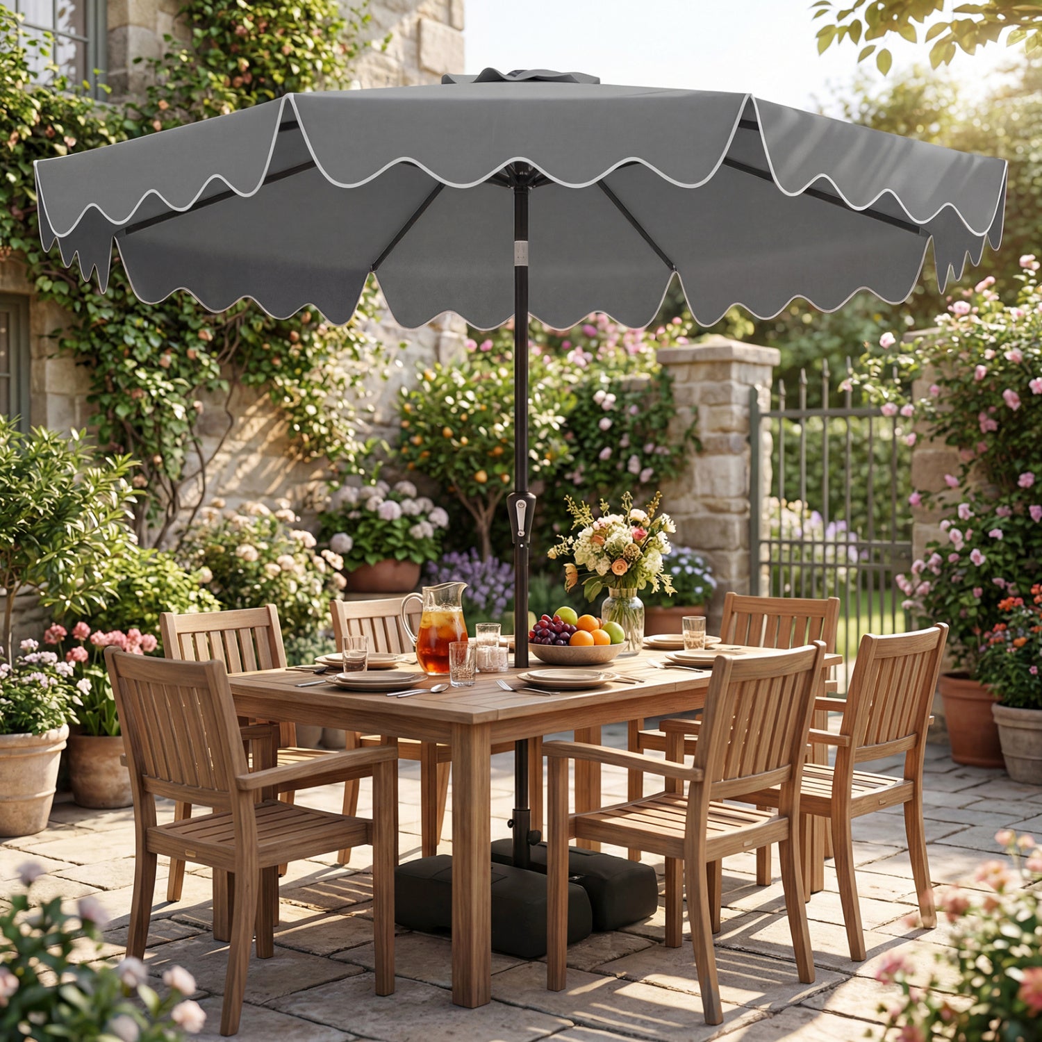 9 Feet Patio Umbrella, Weighted Base, Sandbags, Gray Outdoor Umbrellas at Gallery Canada