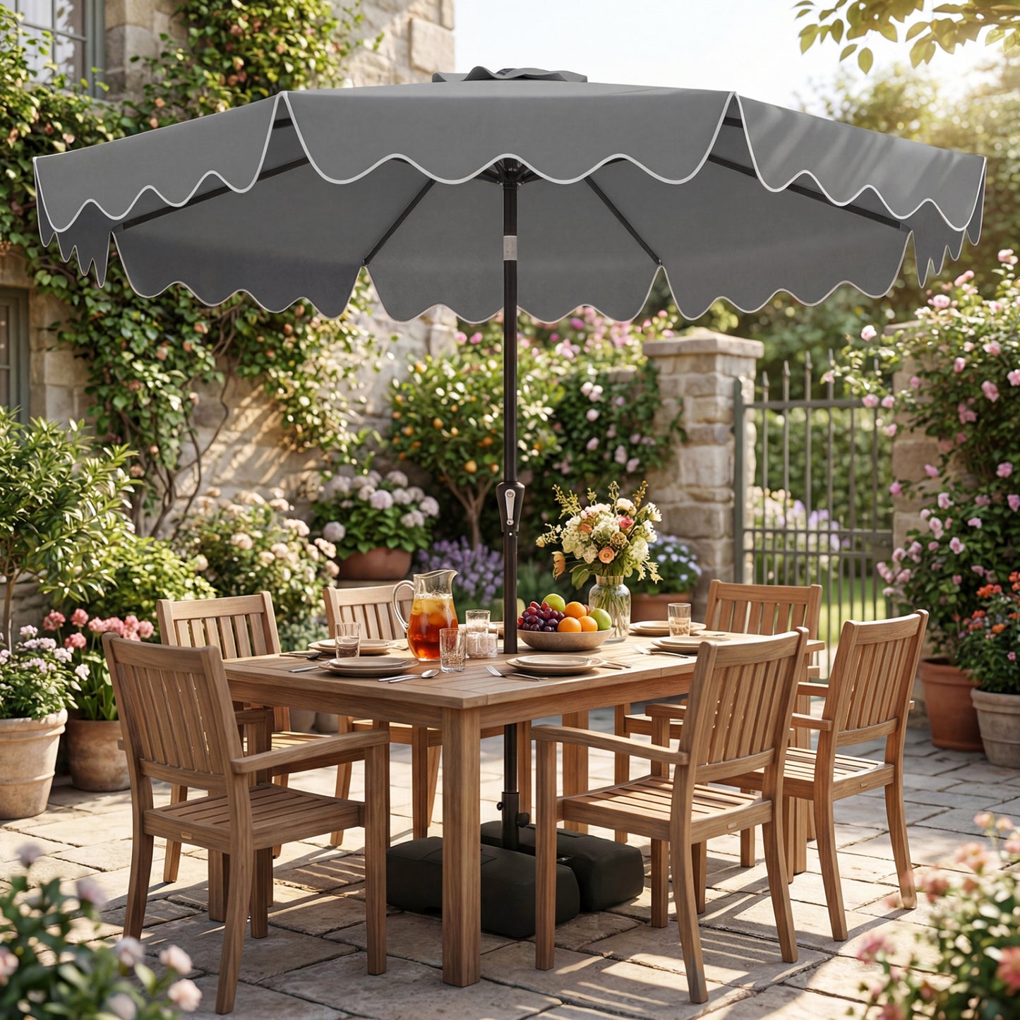 9 Feet Patio Umbrella, Weighted Base, Sandbags, Gray Outdoor Umbrellas at Gallery Canada