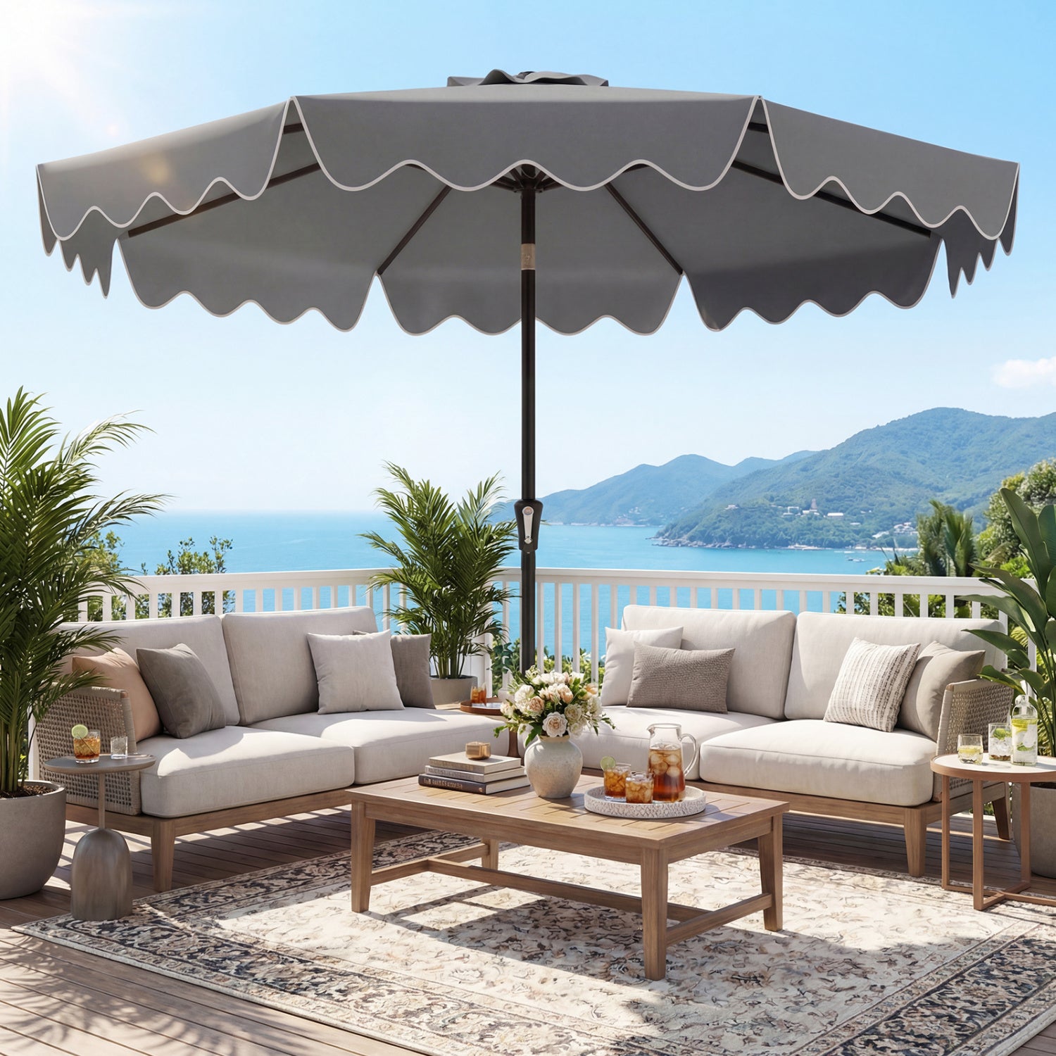 9 Feet Patio Umbrella, Weighted Base, Sandbags, Gray Outdoor Umbrellas at Gallery Canada
