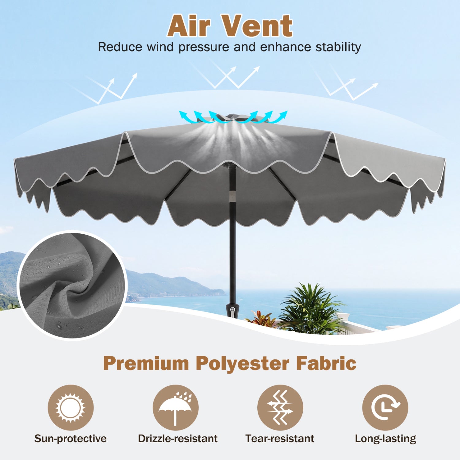 9 Feet Patio Umbrella, Weighted Base, Sandbags, Gray Outdoor Umbrellas at Gallery Canada