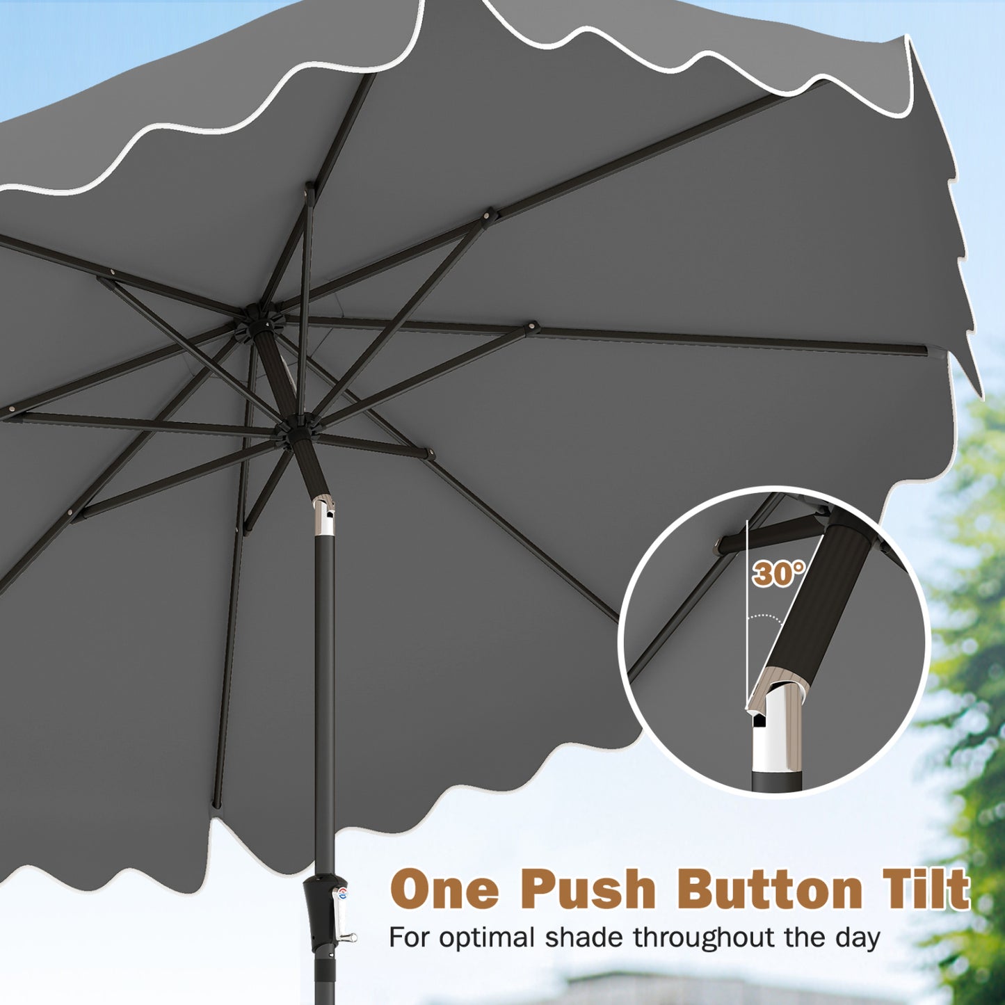 9 Feet Patio Umbrella, Weighted Base, Sandbags, Gray Outdoor Umbrellas at Gallery Canada