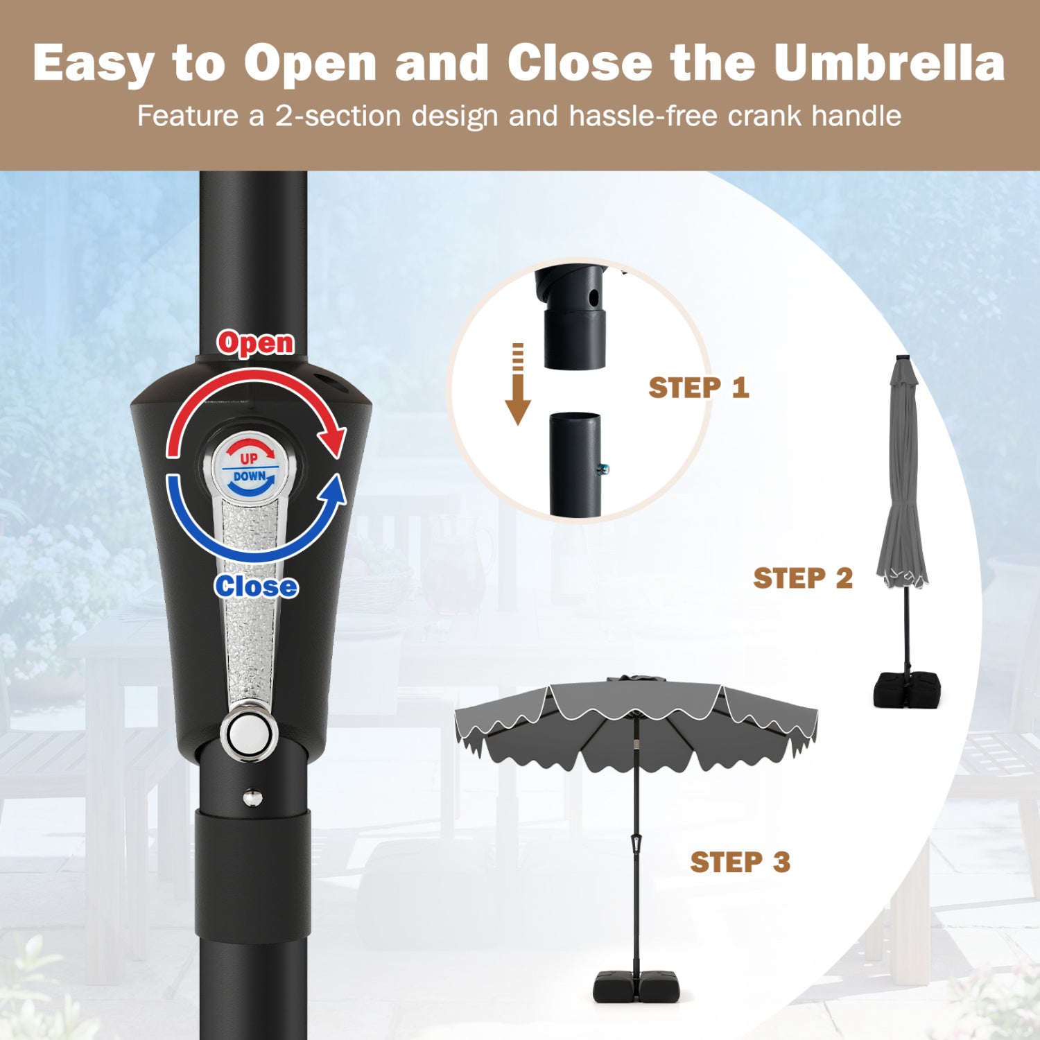 9 Feet Patio Umbrella, Weighted Base, Sandbags, Gray Outdoor Umbrellas at Gallery Canada