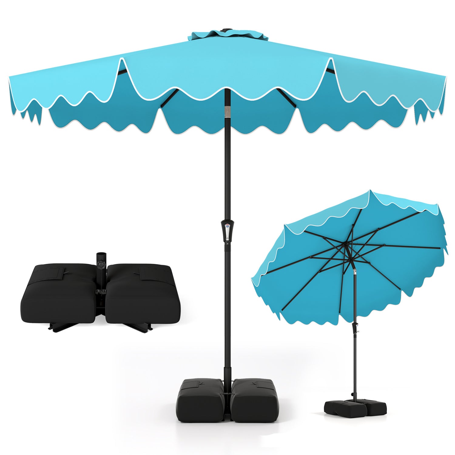 9 Feet Patio Umbrella, Weighted Base With Sandbags, Turquoise Outdoor Umbrellas at Gallery Canada