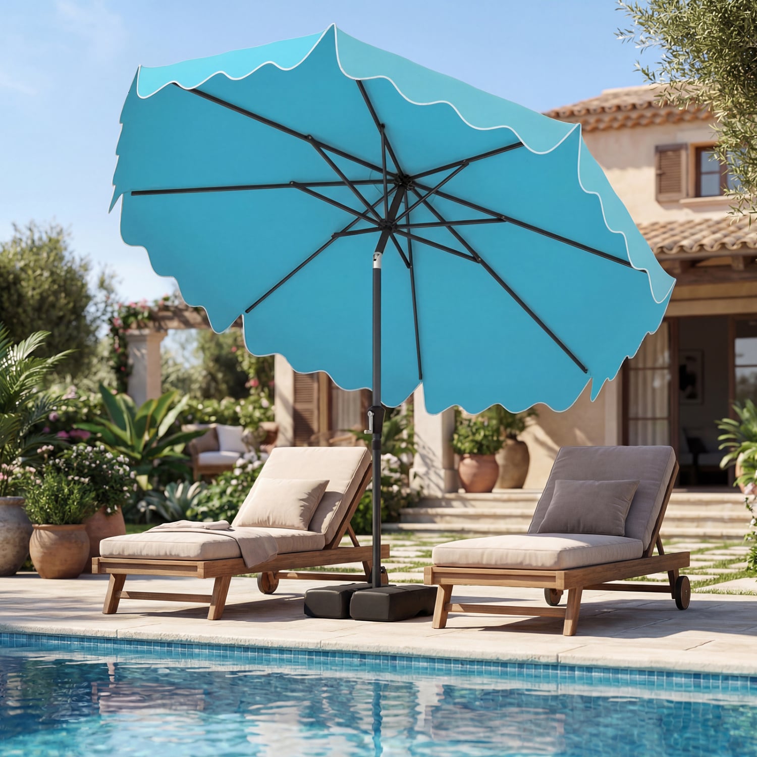 9 Feet Patio Umbrella, Weighted Base With Sandbags, Turquoise Outdoor Umbrellas at Gallery Canada