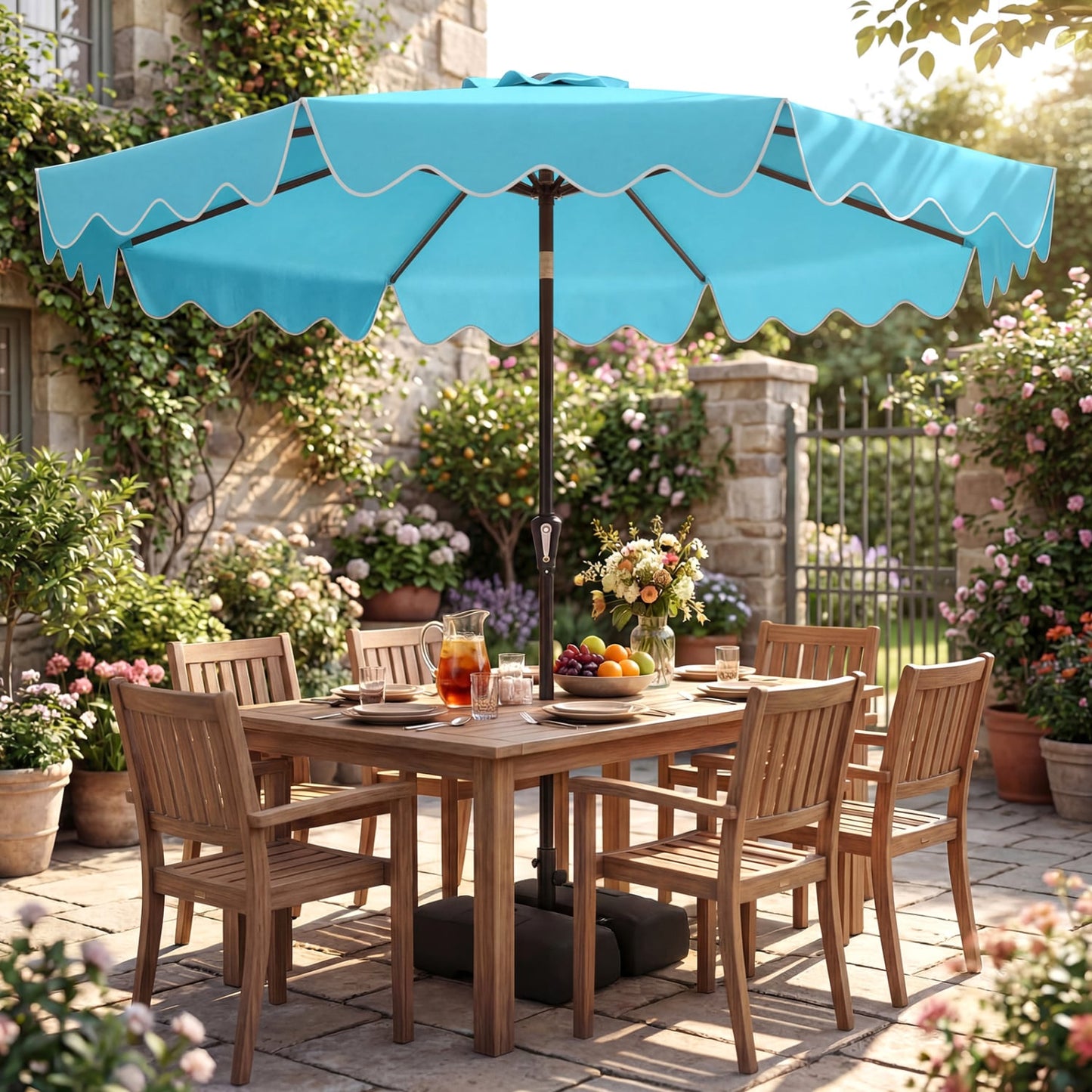 9 Feet Patio Umbrella, Weighted Base With Sandbags, Turquoise Outdoor Umbrellas at Gallery Canada