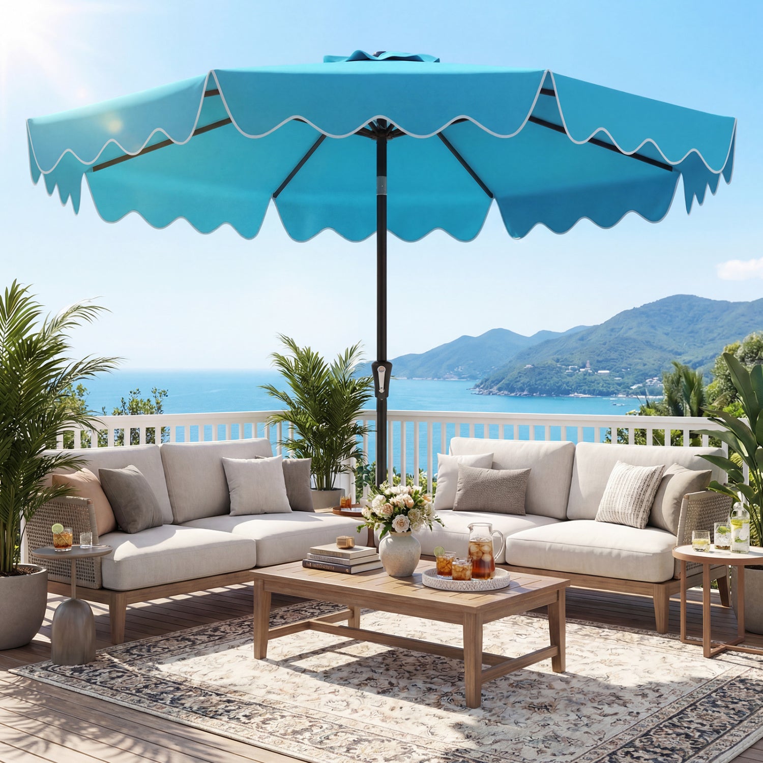 9 Feet Patio Umbrella, Weighted Base With Sandbags, Turquoise Outdoor Umbrellas at Gallery Canada