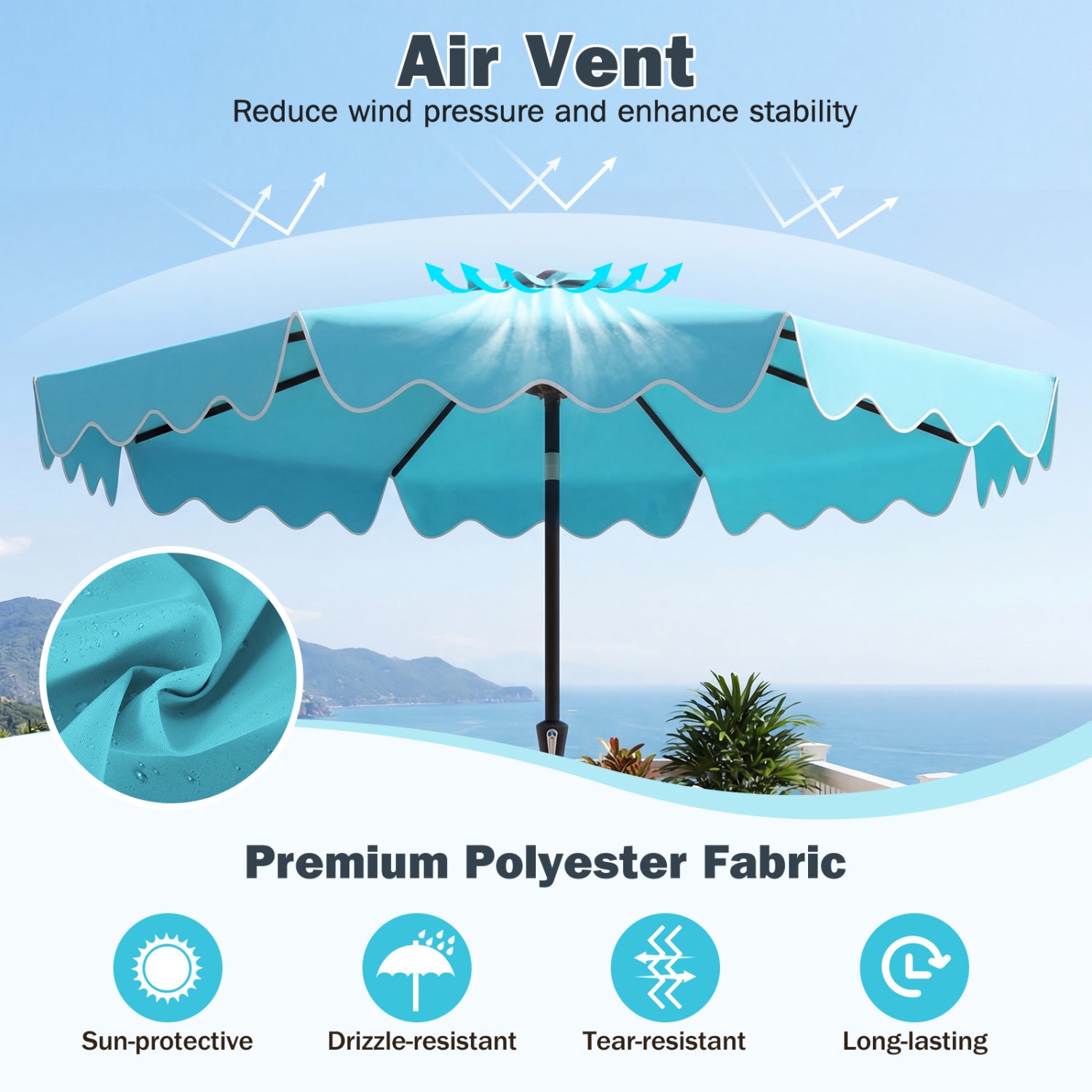 9 Feet Patio Umbrella, Weighted Base With Sandbags, Turquoise Outdoor Umbrellas at Gallery Canada
