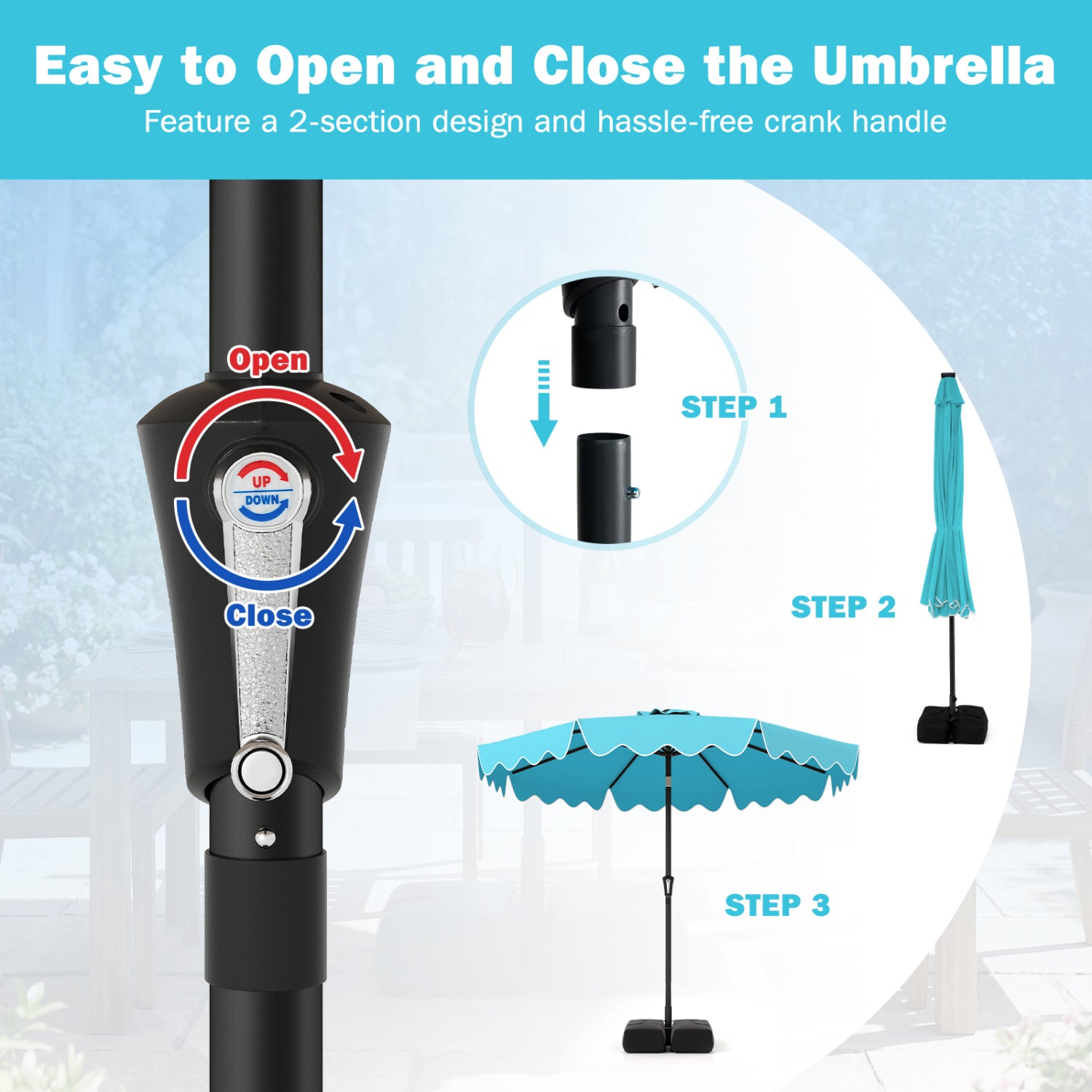 9 Feet Patio Umbrella, Weighted Base With Sandbags, Turquoise Outdoor Umbrellas at Gallery Canada