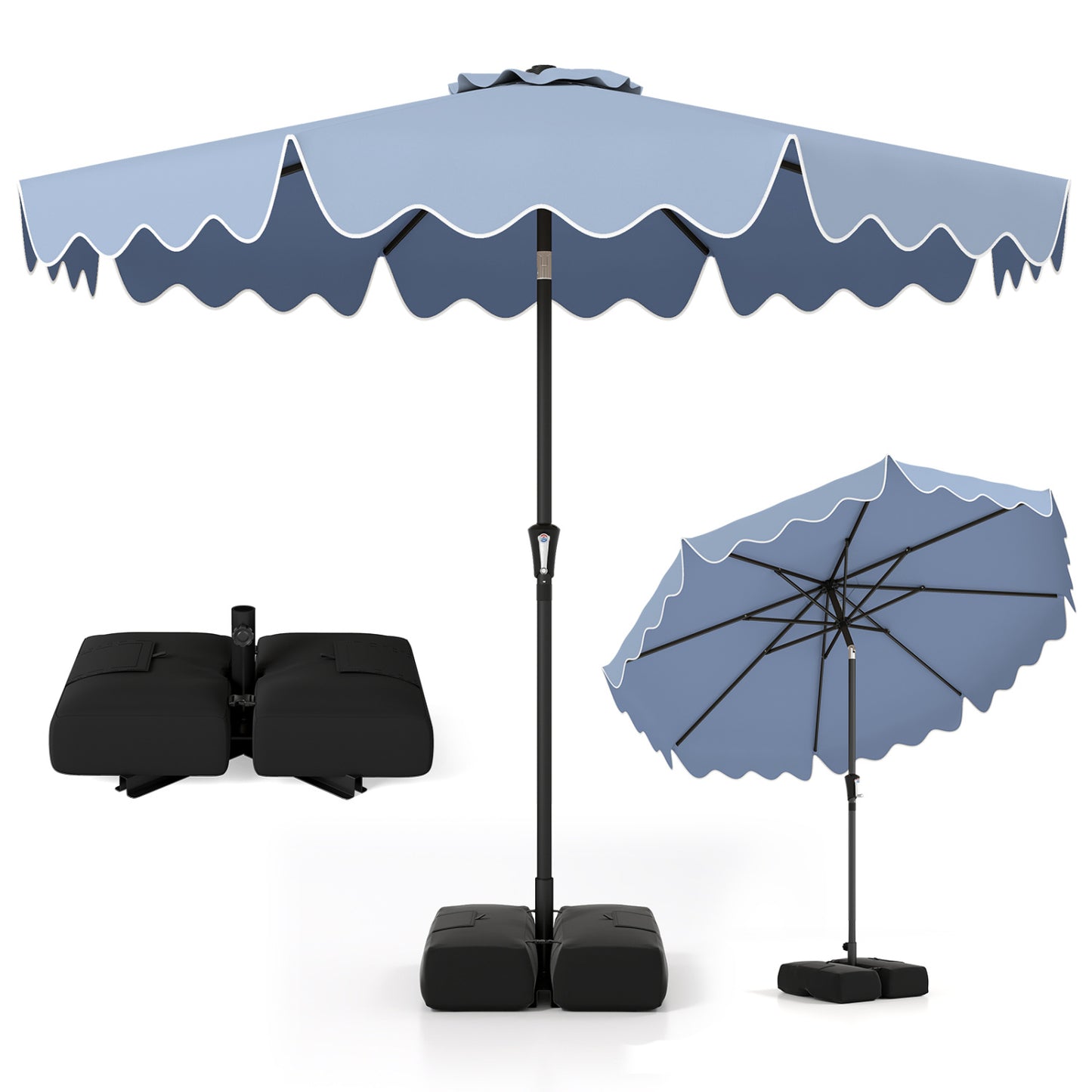 9 Feet Patio Umbrella, Weighted Base, Sandbags, Blue Outdoor Umbrellas at Gallery Canada