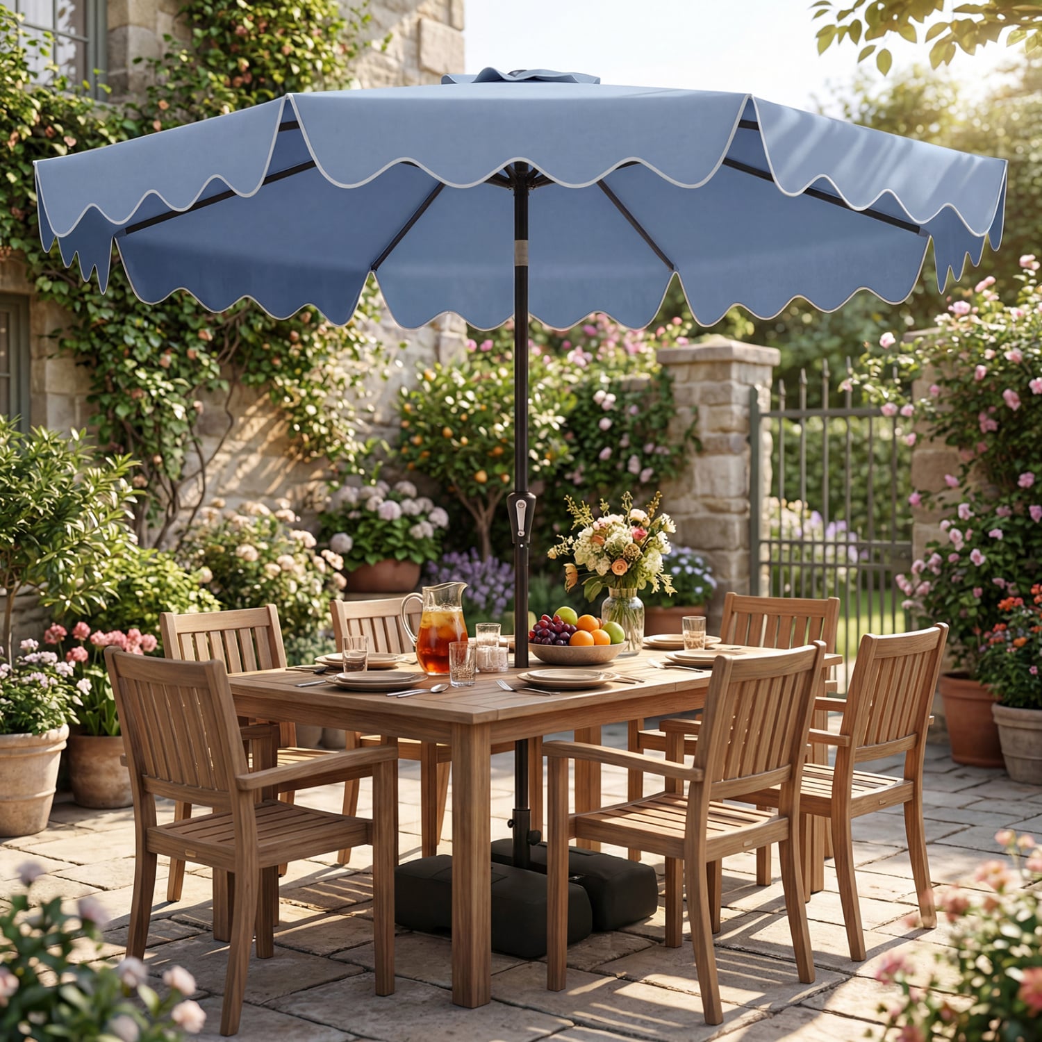 9 Feet Patio Umbrella, Weighted Base, Sandbags, Blue Outdoor Umbrellas at Gallery Canada