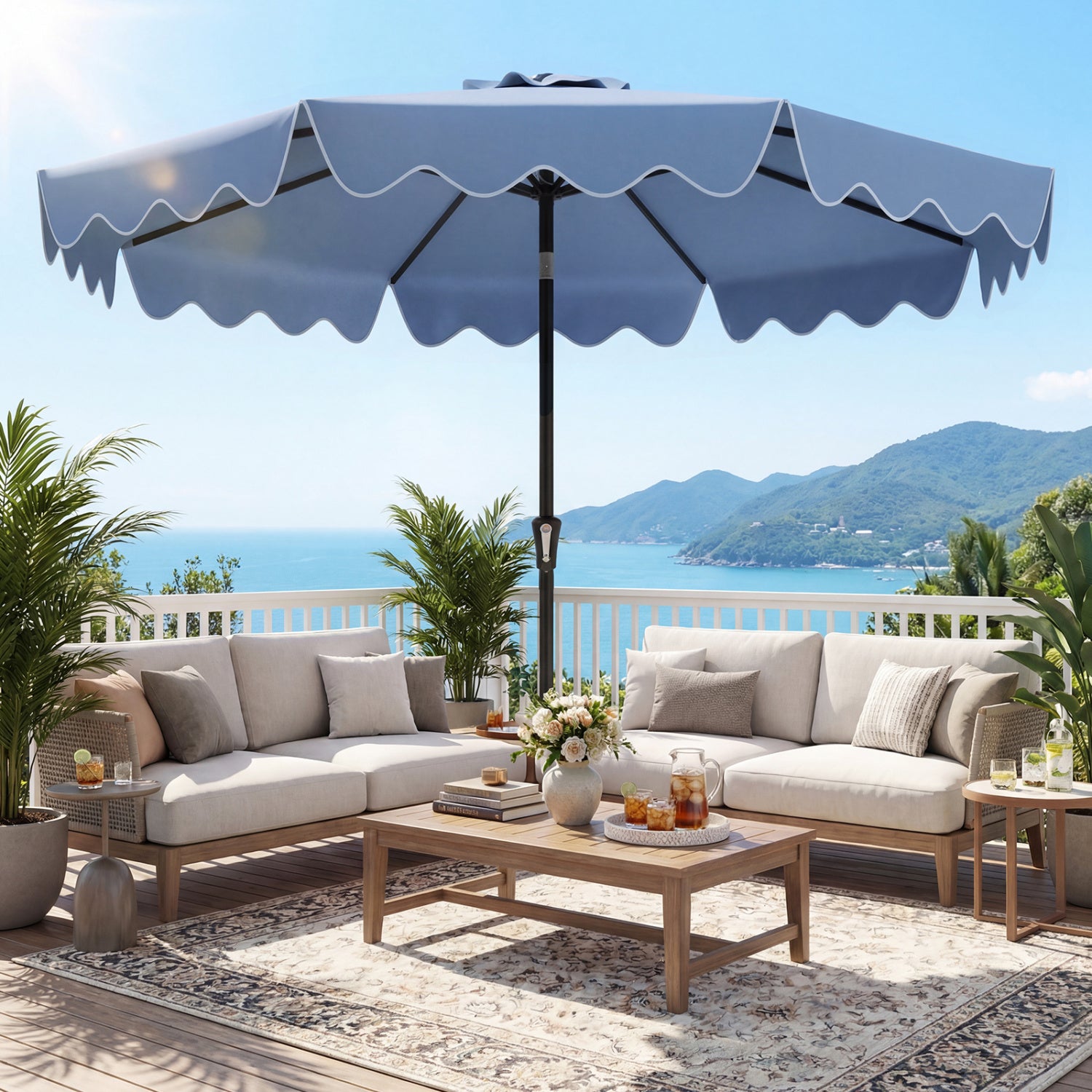 9 Feet Patio Umbrella, Weighted Base, Sandbags, Blue Outdoor Umbrellas at Gallery Canada