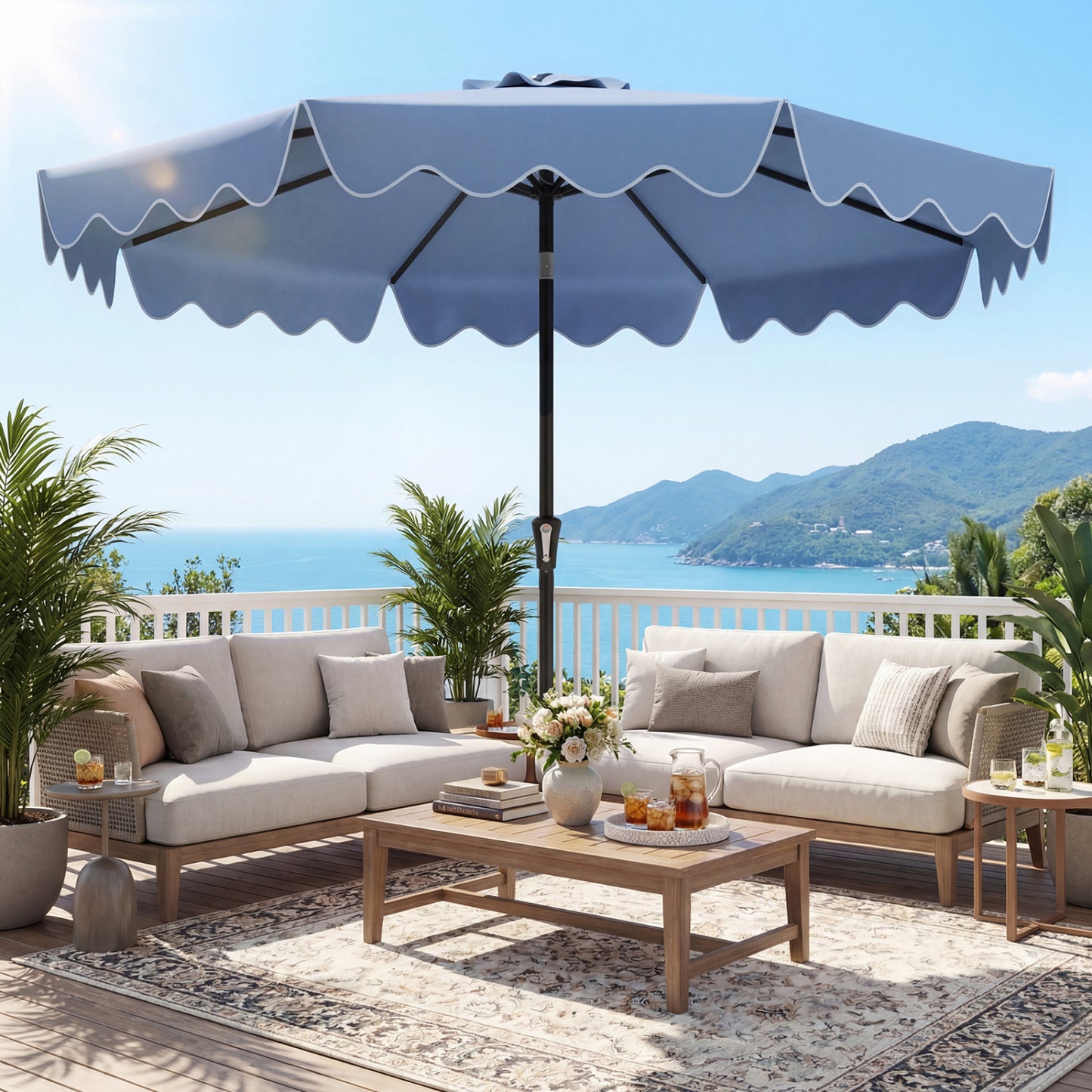 9 Feet Patio Umbrella, Weighted Base, Sandbags, Blue Outdoor Umbrellas at Gallery Canada