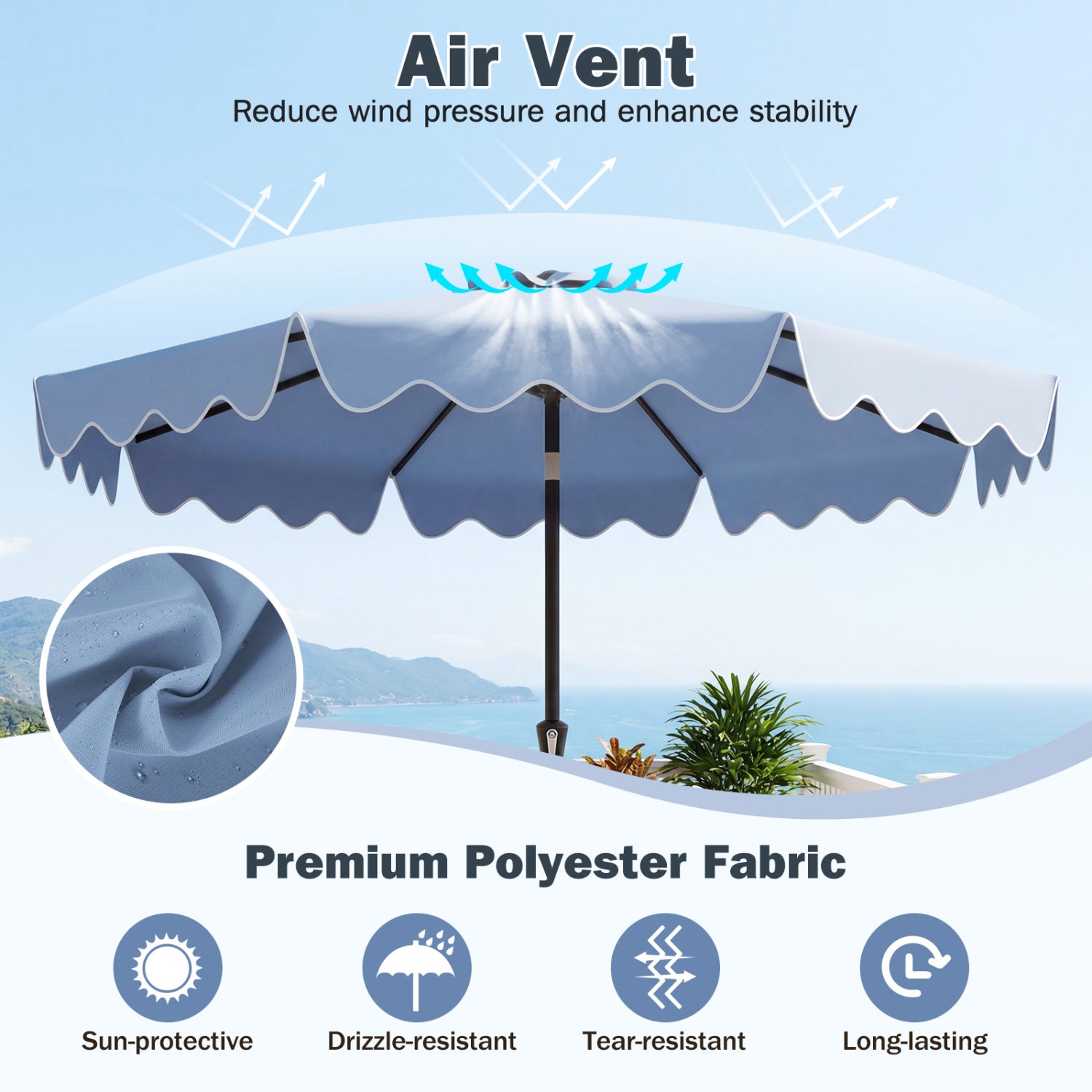 9 Feet Patio Umbrella, Weighted Base, Sandbags, Blue Outdoor Umbrellas at Gallery Canada