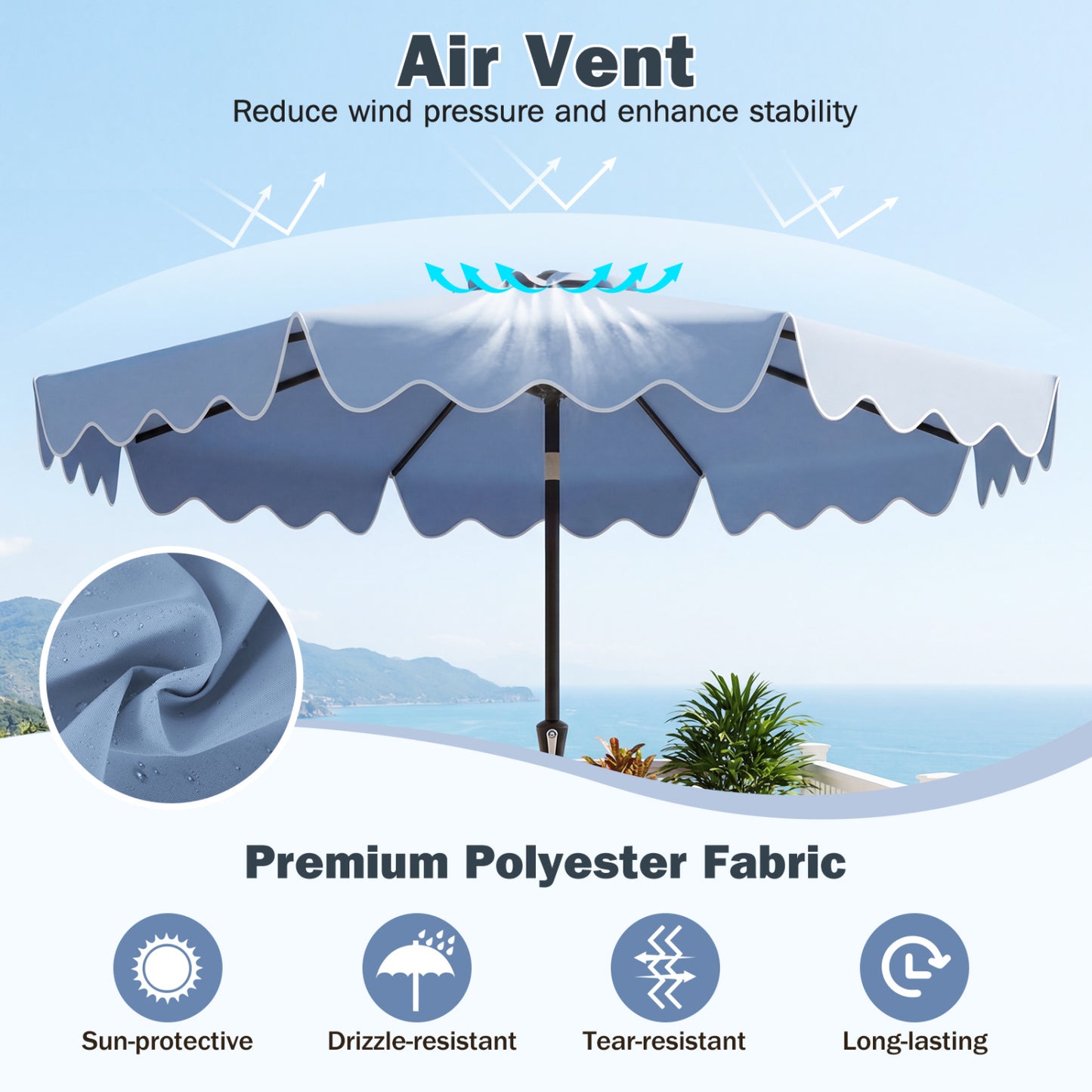 9 Feet Patio Umbrella, Weighted Base, Sandbags, Blue Outdoor Umbrellas at Gallery Canada