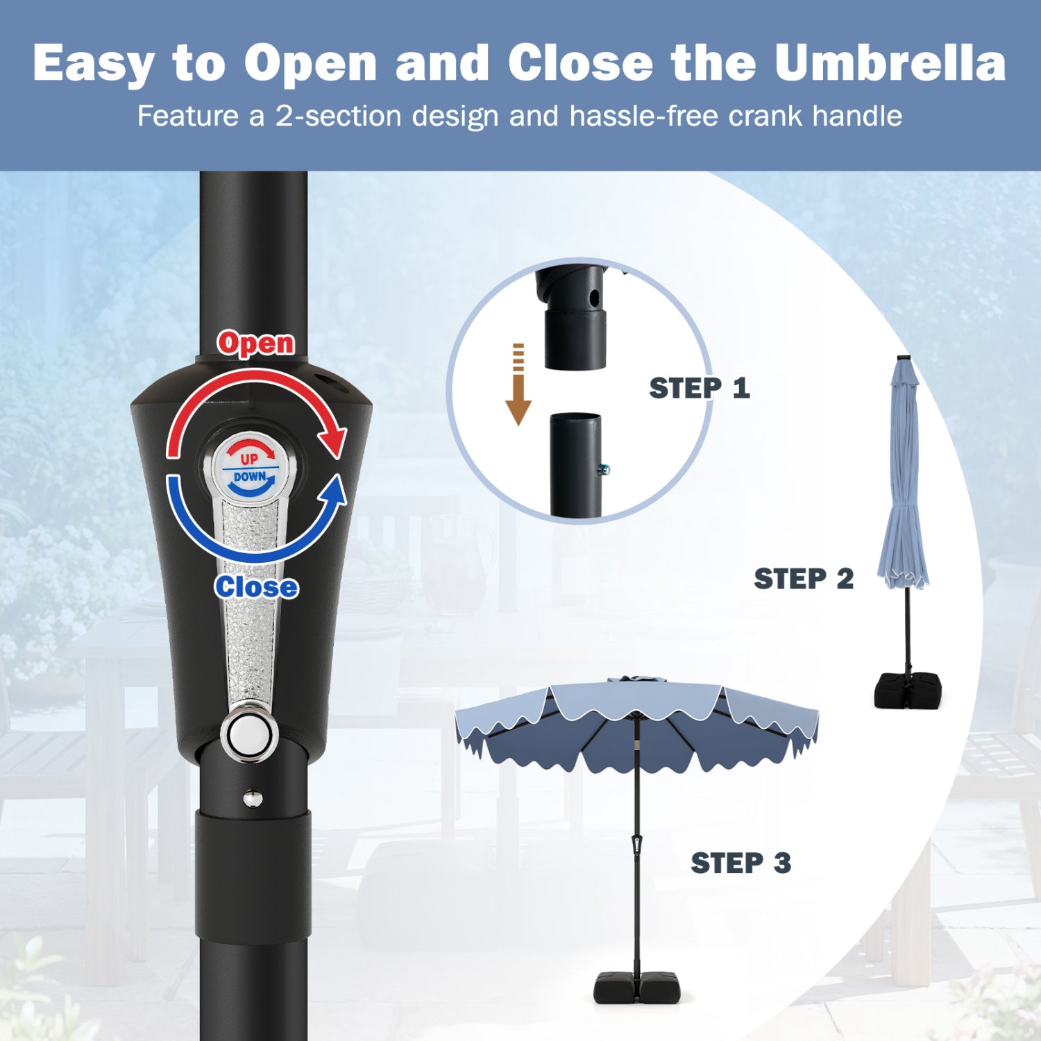 9 Feet Patio Umbrella, Weighted Base, Sandbags, Blue Outdoor Umbrellas at Gallery Canada