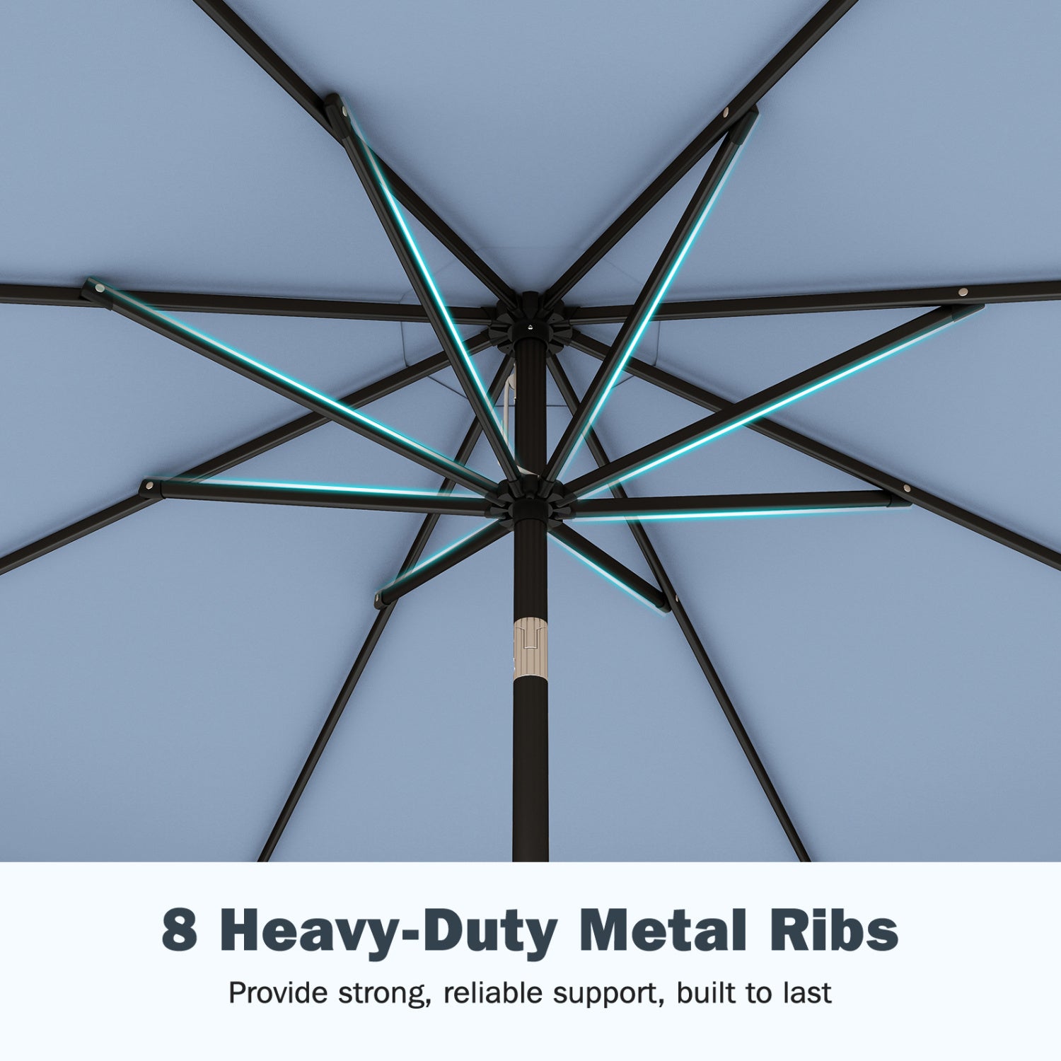 9 Feet Patio Umbrella, Weighted Base, Sandbags, Blue Outdoor Umbrellas at Gallery Canada