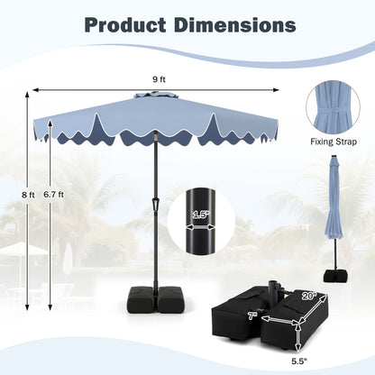 9 Feet Patio Umbrella, Weighted Base, Sandbags, Blue Outdoor Umbrellas at Gallery Canada