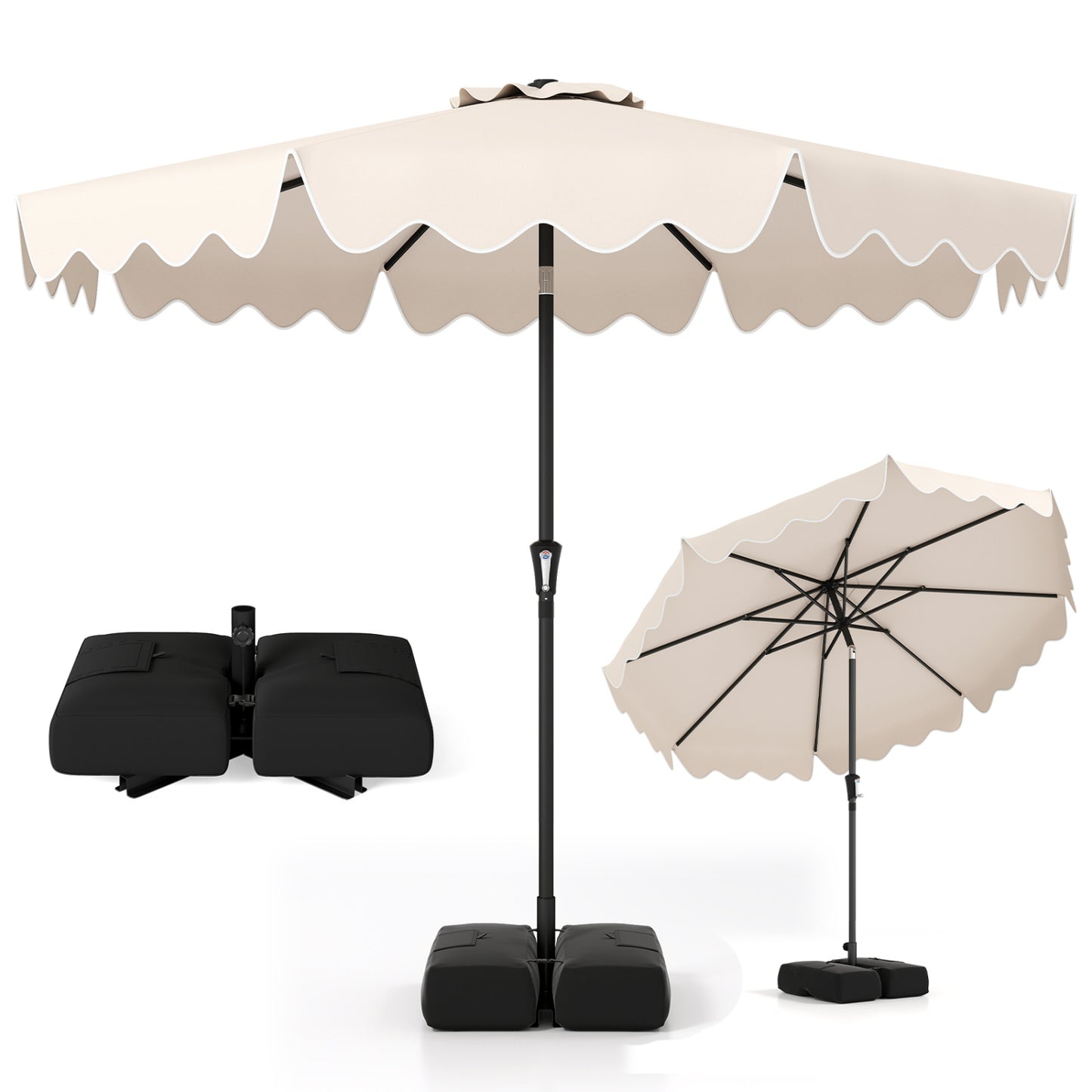 9 Feet Patio Umbrella, Weighted Base, Sandbags, Beige Outdoor Umbrellas at Gallery Canada