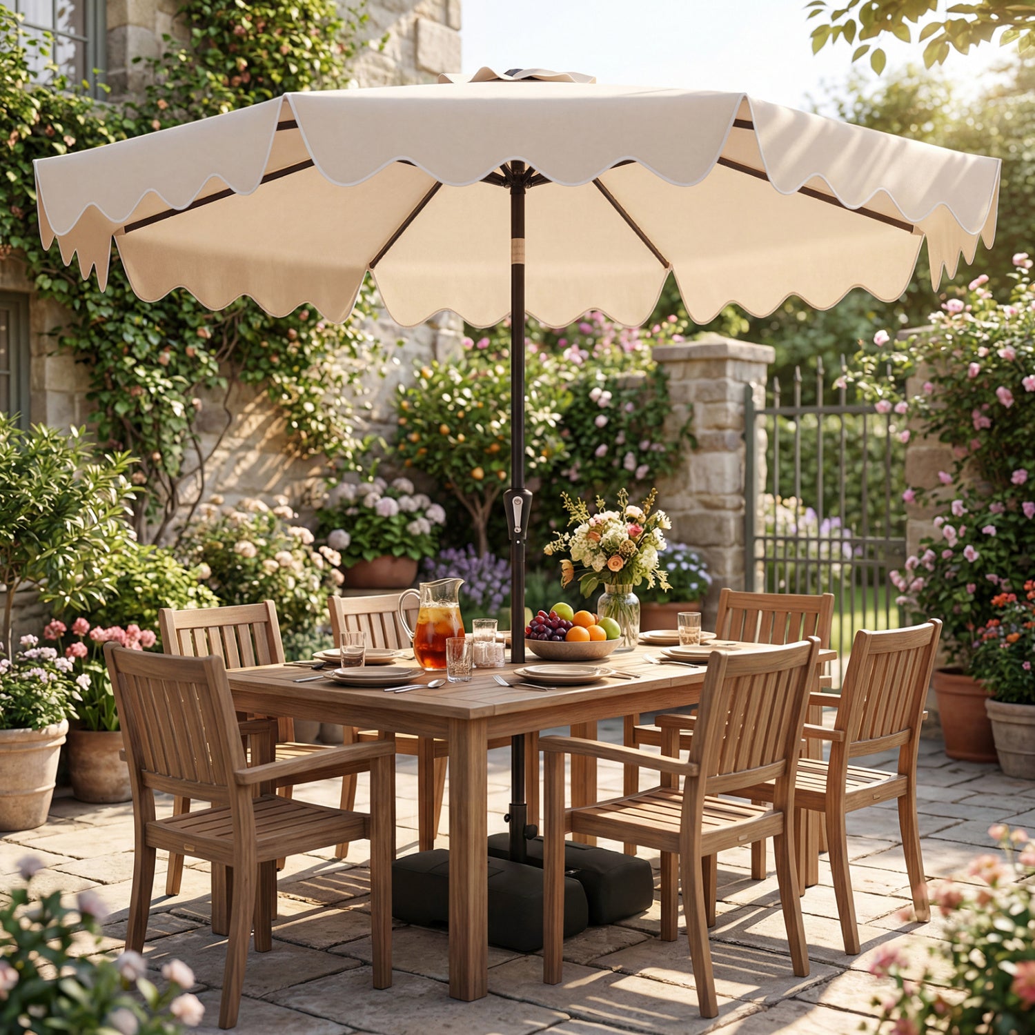 9 Feet Patio Umbrella, Weighted Base, Sandbags, Beige Outdoor Umbrellas at Gallery Canada