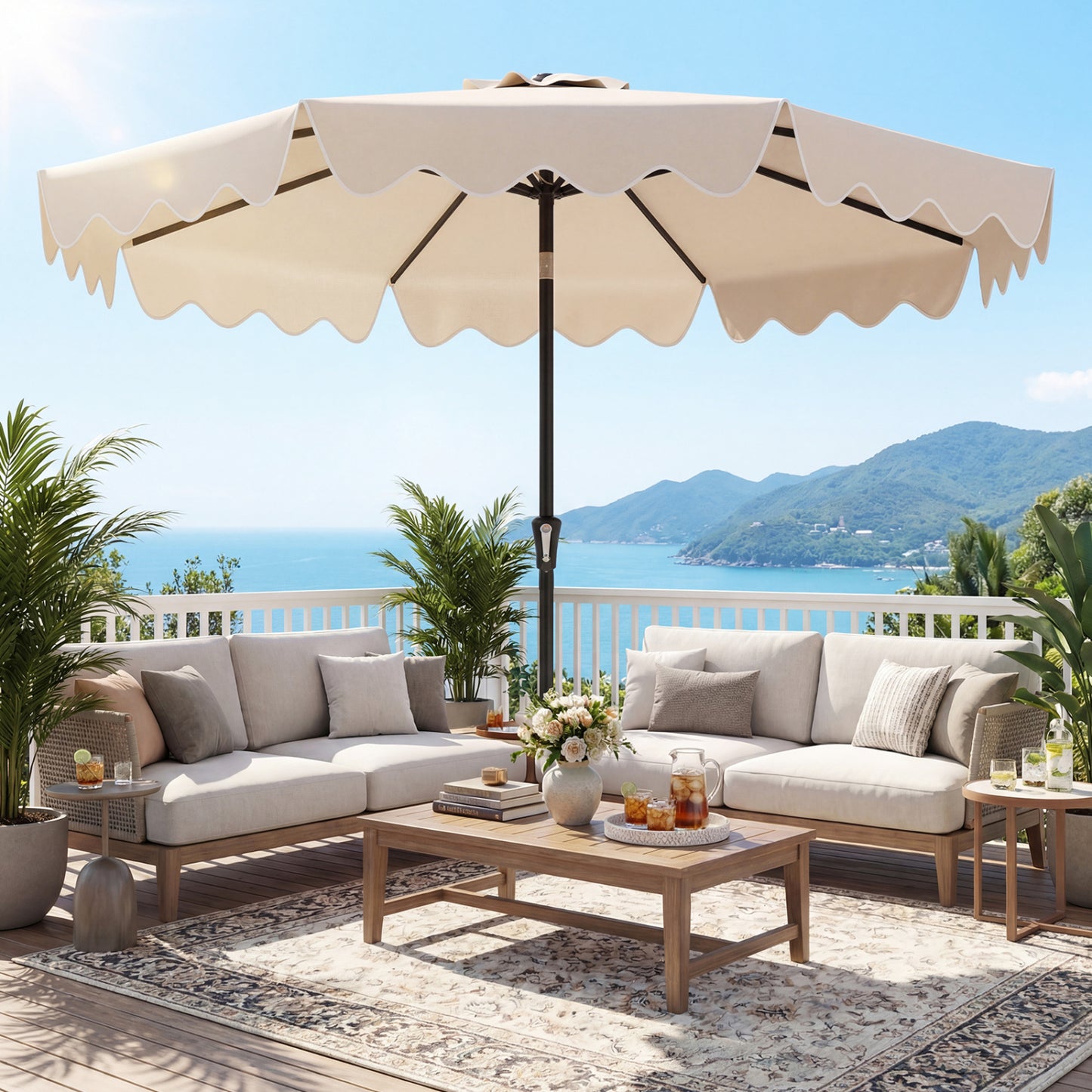 9 Feet Patio Umbrella, Weighted Base, Sandbags, Beige Outdoor Umbrellas at Gallery Canada