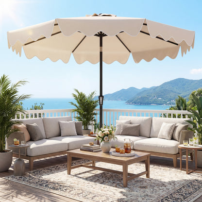 9 Feet Patio Umbrella, Weighted Base, Sandbags, Beige Outdoor Umbrellas at Gallery Canada