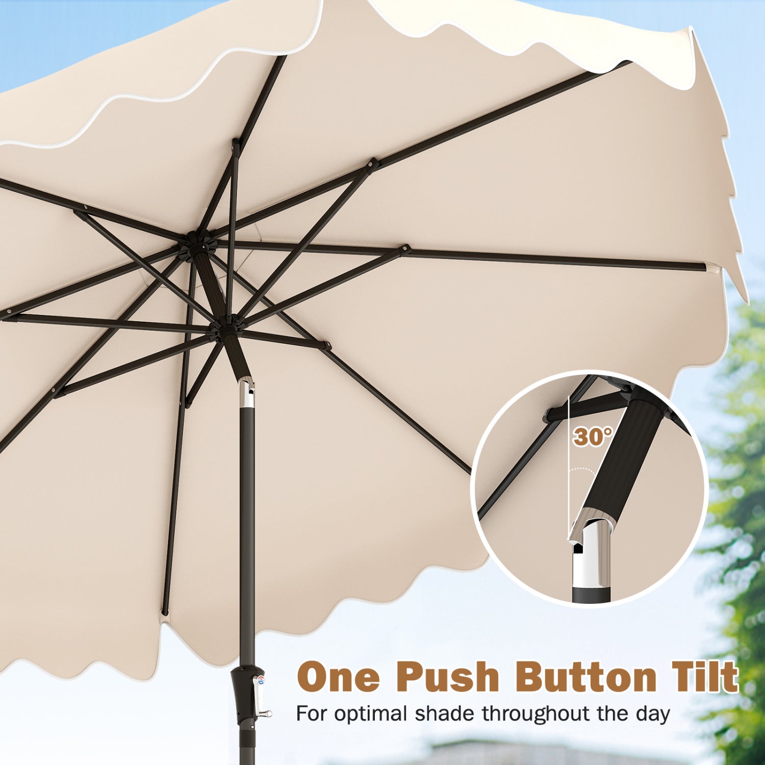 9 Feet Patio Umbrella, Weighted Base, Sandbags, Beige Outdoor Umbrellas at Gallery Canada