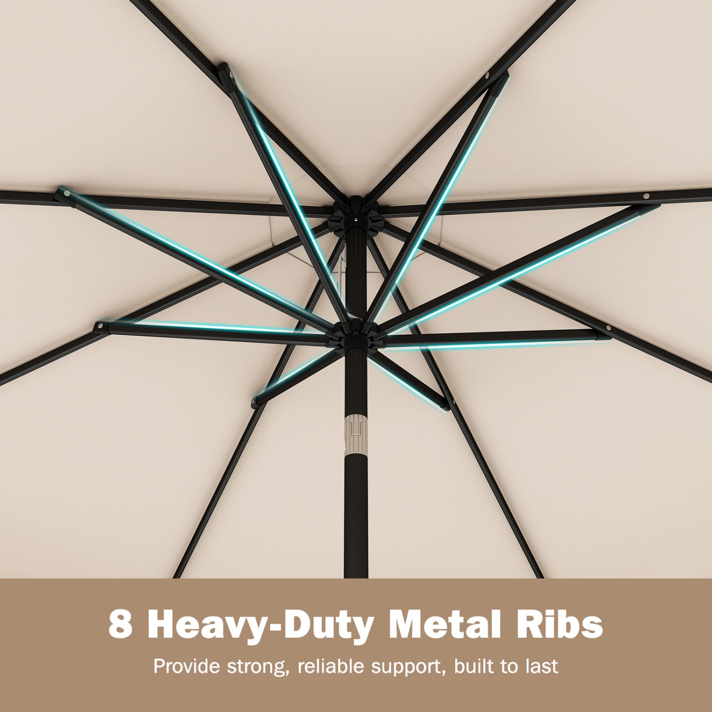 9 Feet Patio Umbrella, Weighted Base, Sandbags, Beige Outdoor Umbrellas at Gallery Canada