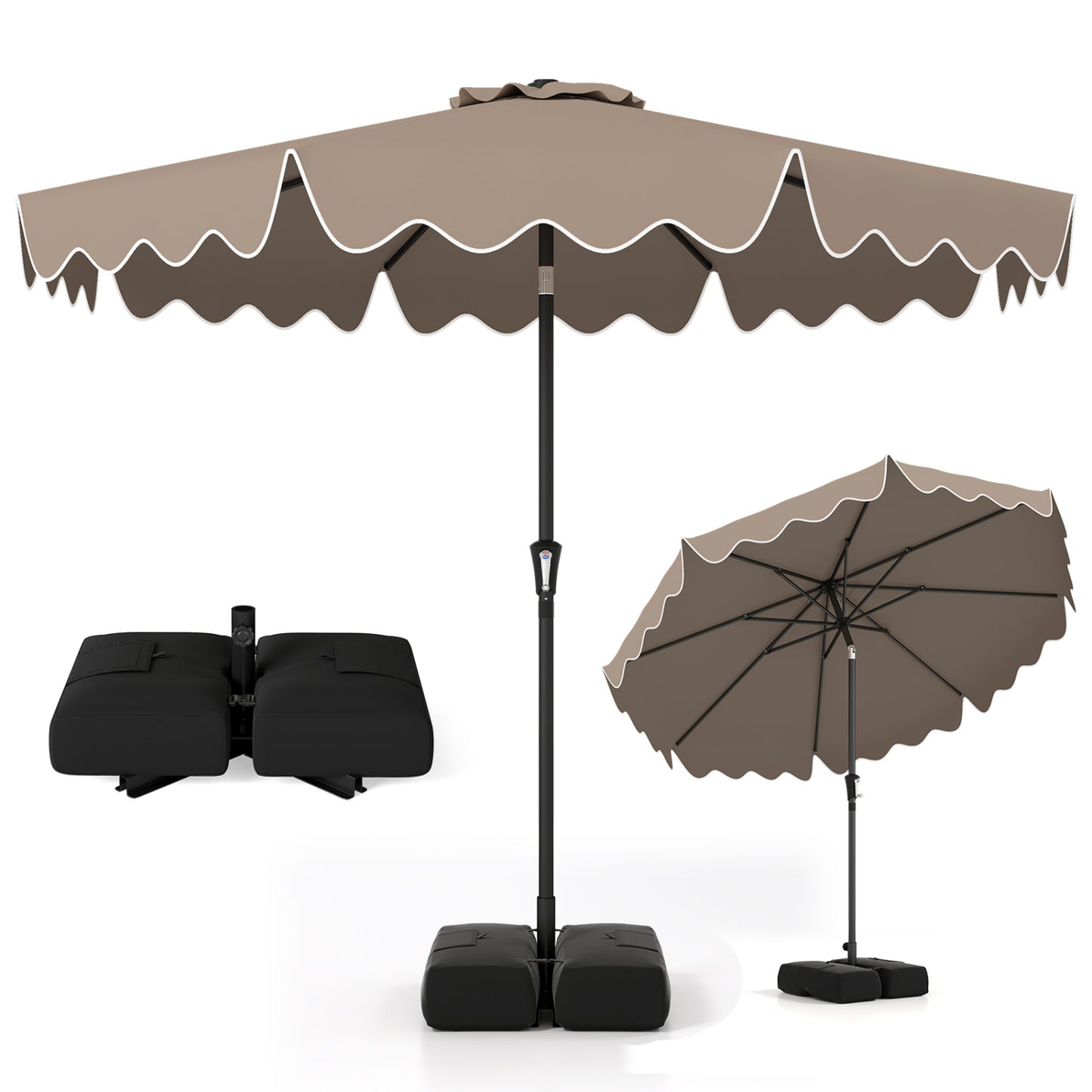 9 Feet Patio Umbrella, Weighted Base With Sandbags, Brown Outdoor Umbrellas at Gallery Canada