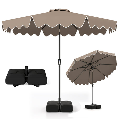9 Feet Patio Umbrella, Weighted Base With Sandbags, Brown