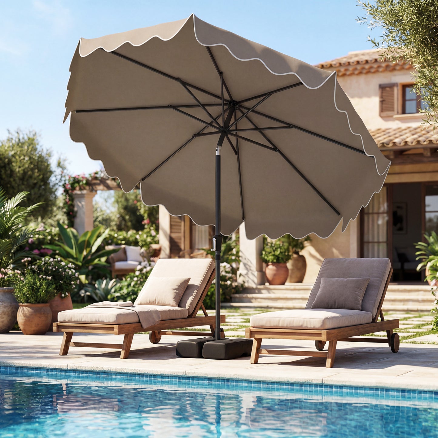 9 Feet Patio Umbrella, Weighted Base With Sandbags, Brown Outdoor Umbrellas at Gallery Canada