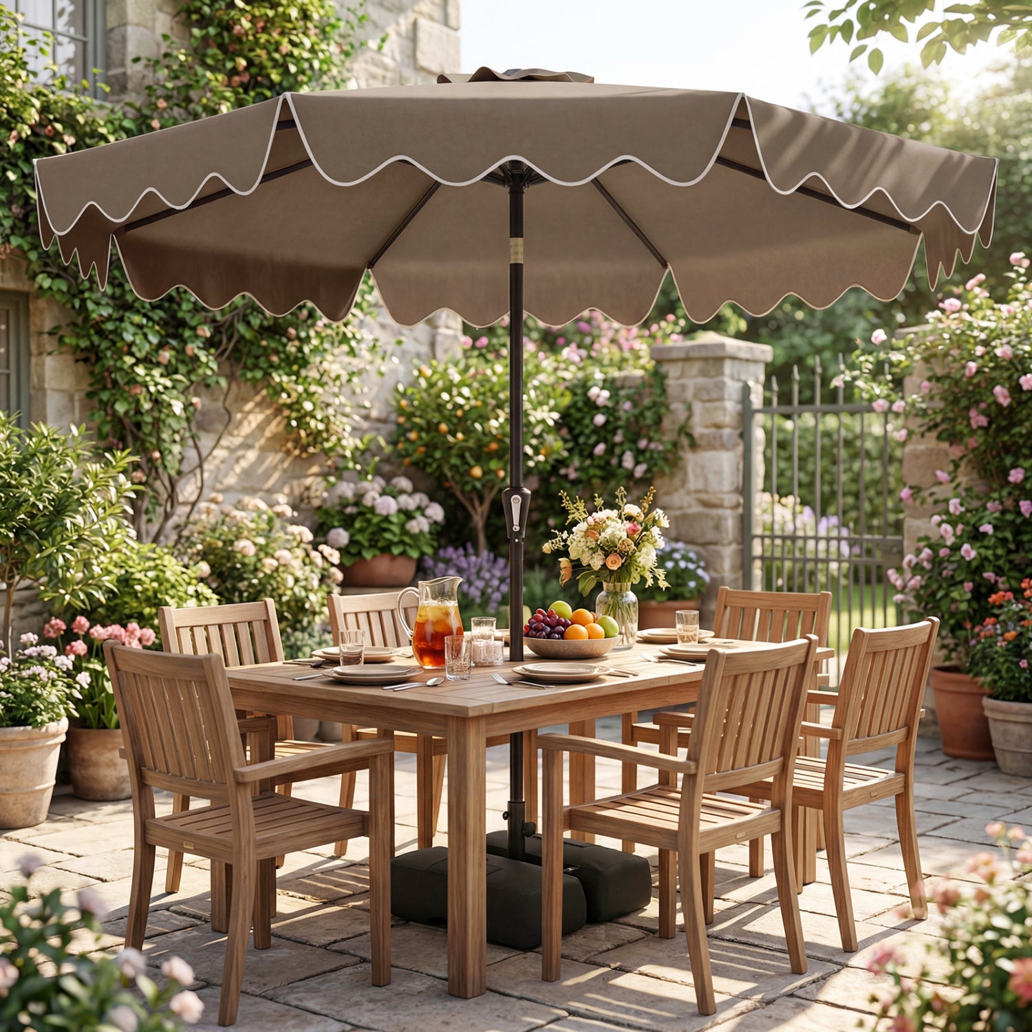 9 Feet Patio Umbrella, Weighted Base With Sandbags, Brown Outdoor Umbrellas at Gallery Canada