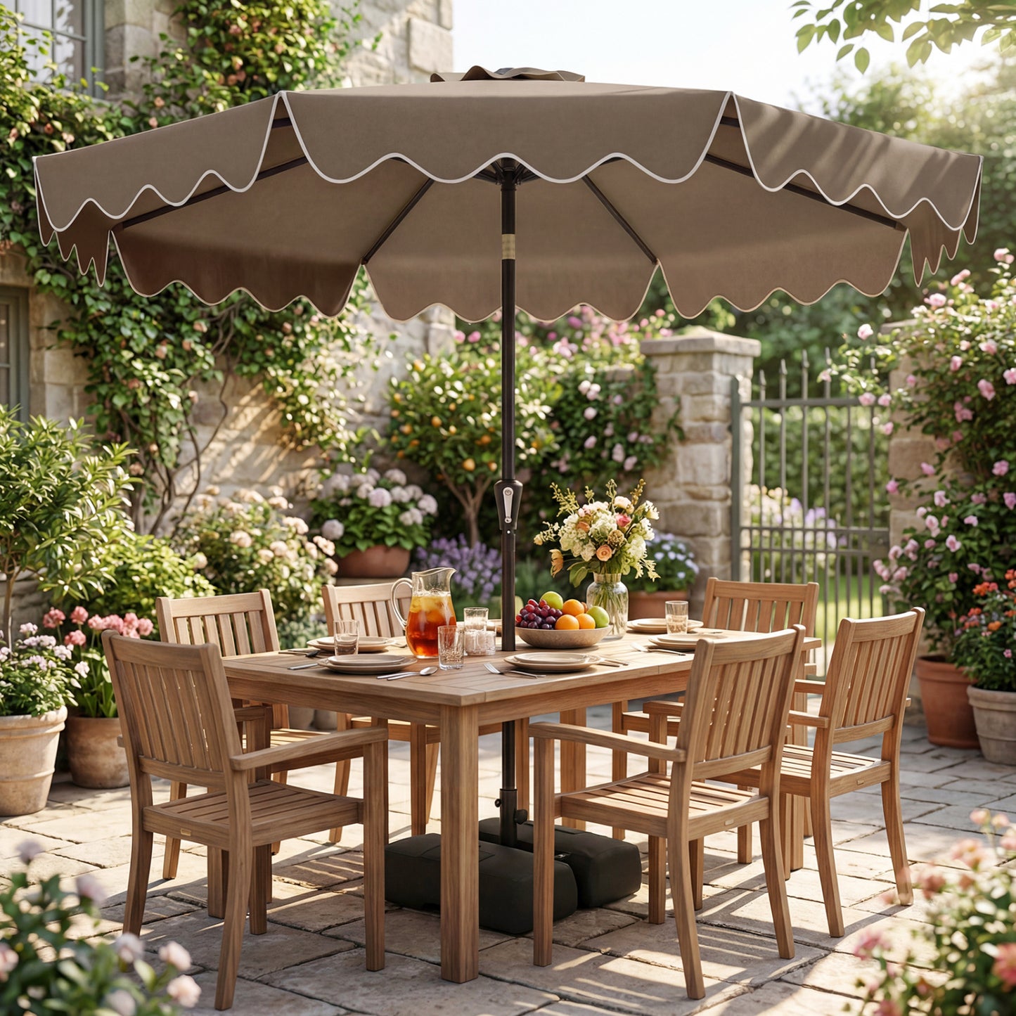 9 Feet Patio Umbrella, Weighted Base With Sandbags, Brown Outdoor Umbrellas at Gallery Canada