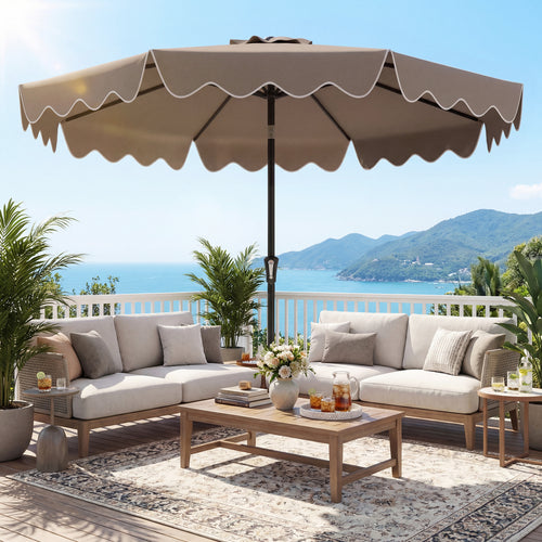 9 Feet Patio Umbrella, Weighted Base With Sandbags, Brown