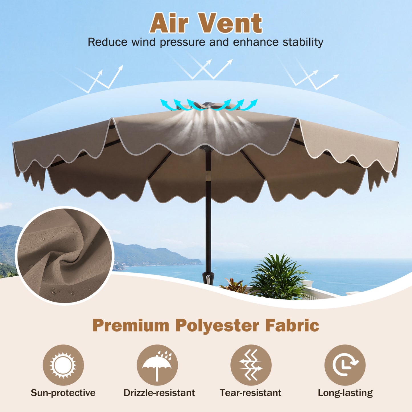 9 Feet Patio Umbrella, Weighted Base With Sandbags, Brown Outdoor Umbrellas at Gallery Canada