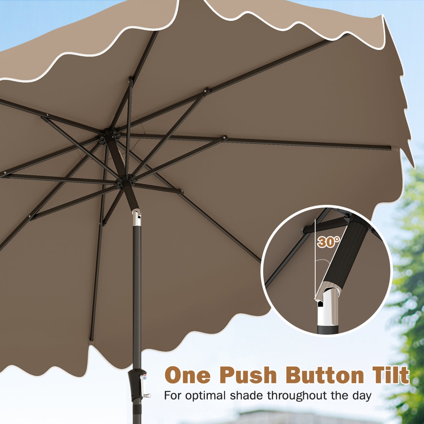 9 Feet Patio Umbrella, Weighted Base With Sandbags, Brown Outdoor Umbrellas at Gallery Canada