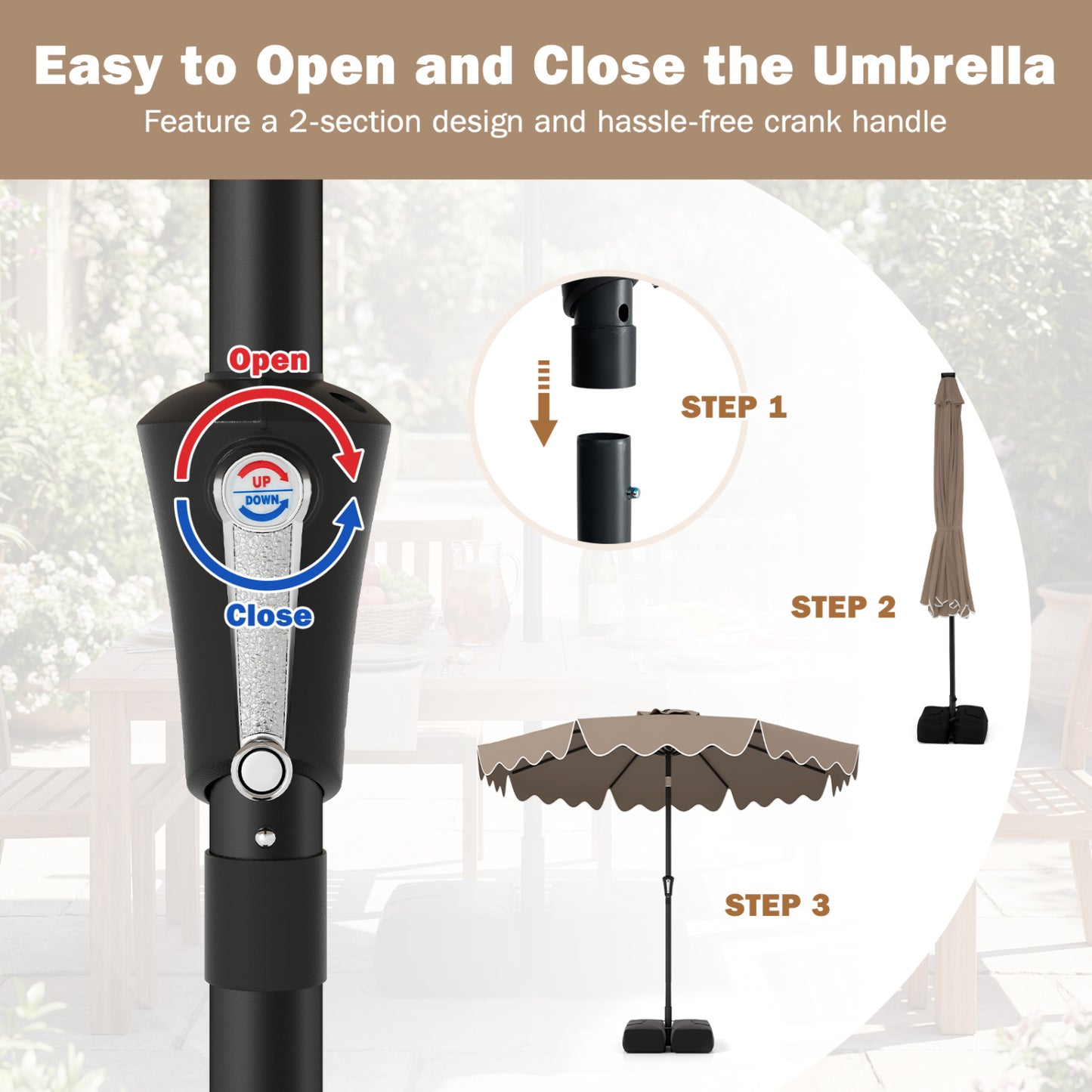 9 Feet Patio Umbrella, Weighted Base With Sandbags, Brown Outdoor Umbrellas at Gallery Canada