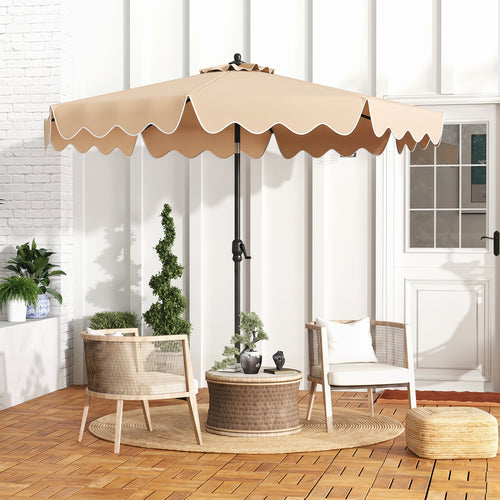 9 Feet Patio Umbrella, Crank Handle, Push Button Tilt, Beige